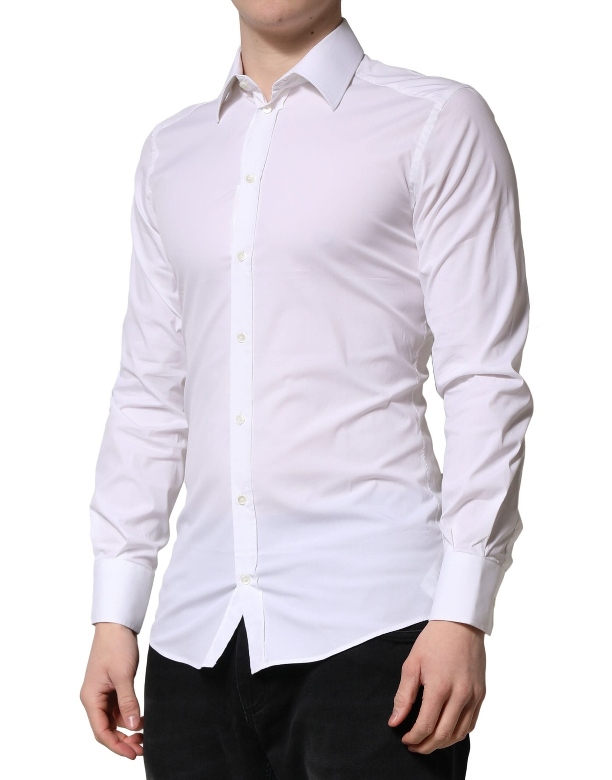 Dolce & Gabbana Weißes GOLD Langärmeliges Herren Kleid Formales Hemd
