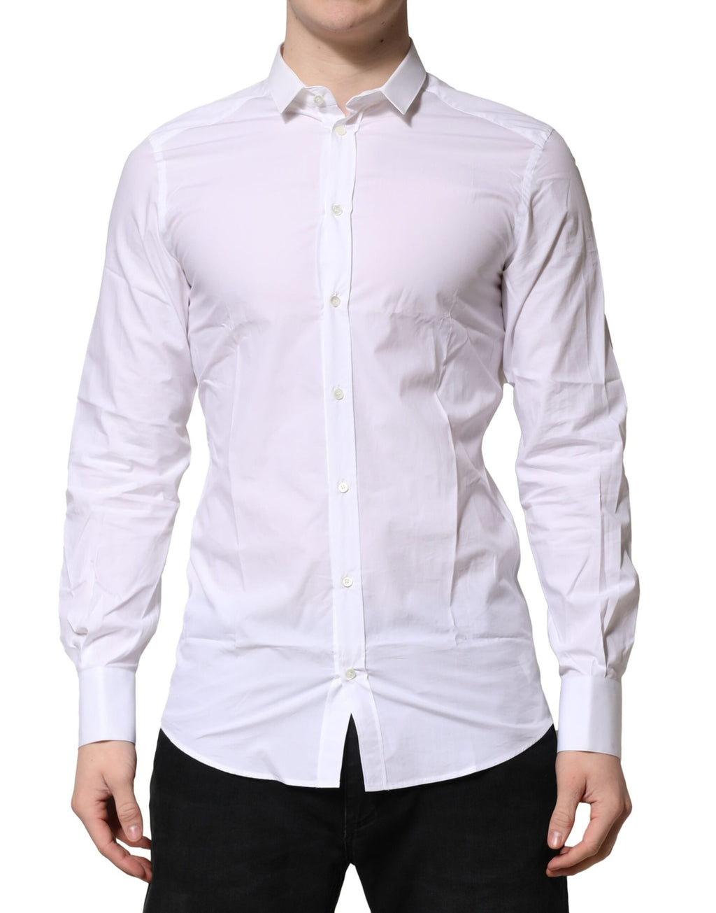 Dolce & Gabbana Weißes langärmeliges Hemd aus Baumwolle GOLD Formal