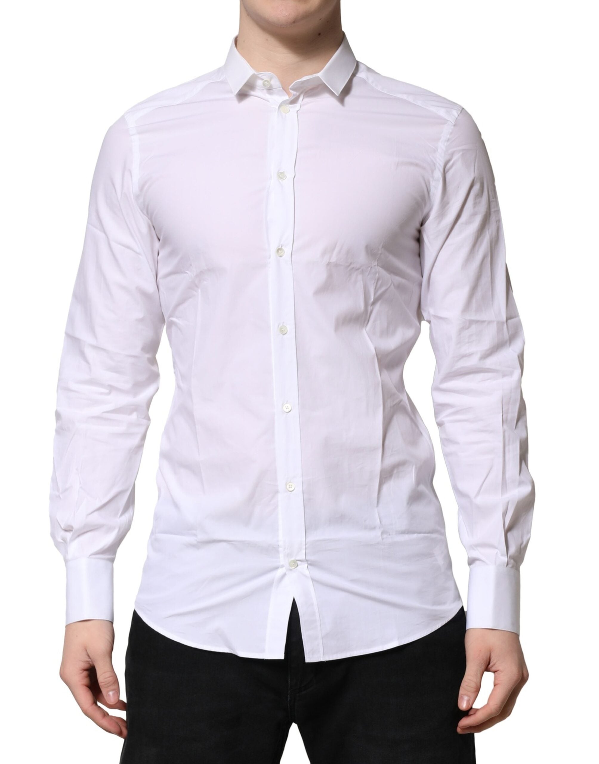 Dolce & Gabbana Weißes langärmeliges Hemd aus Baumwolle GOLD Formal