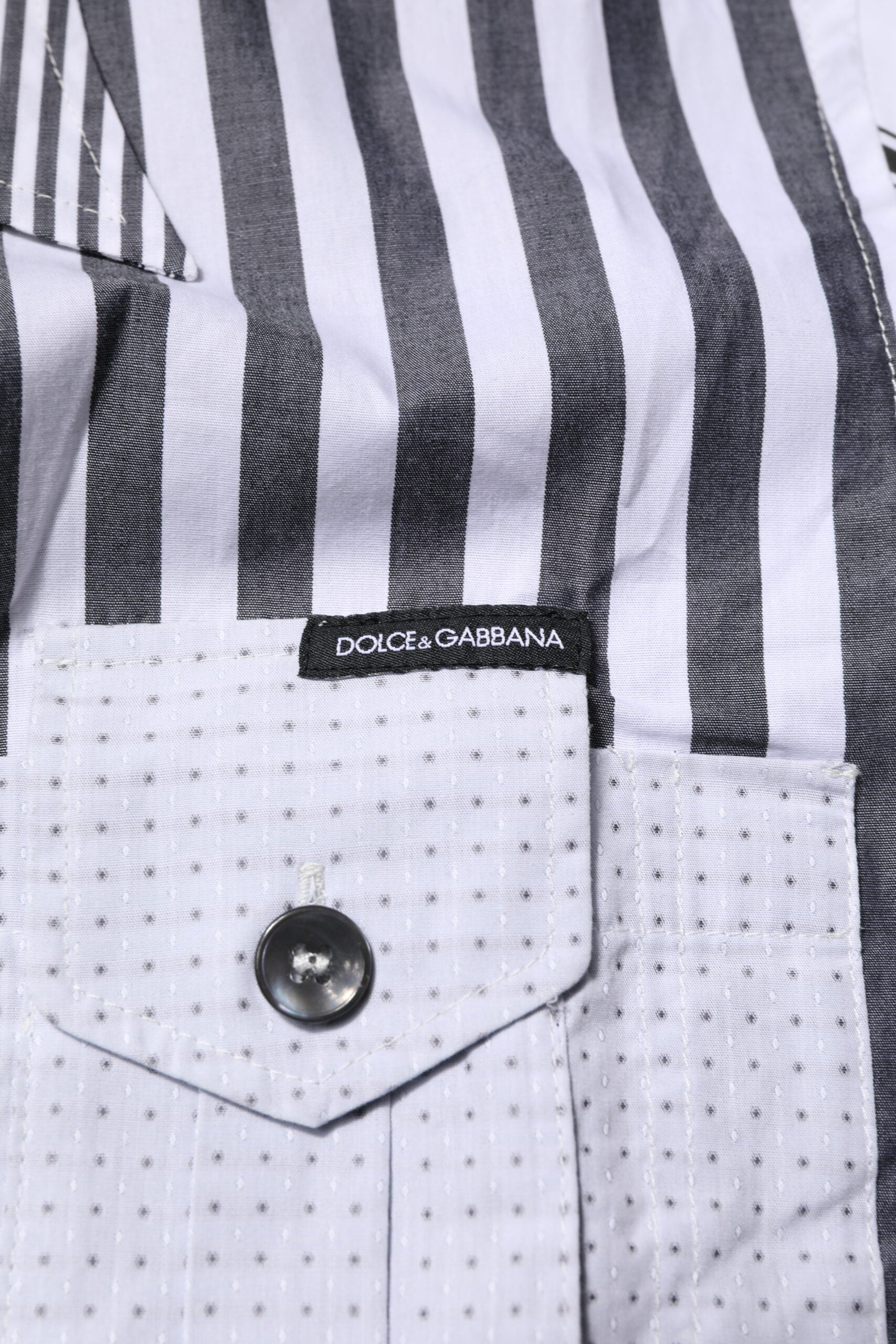 Dolce & Gabbana Weiß Grau Gestreiftes Baumwolle Männer Freizeithemd