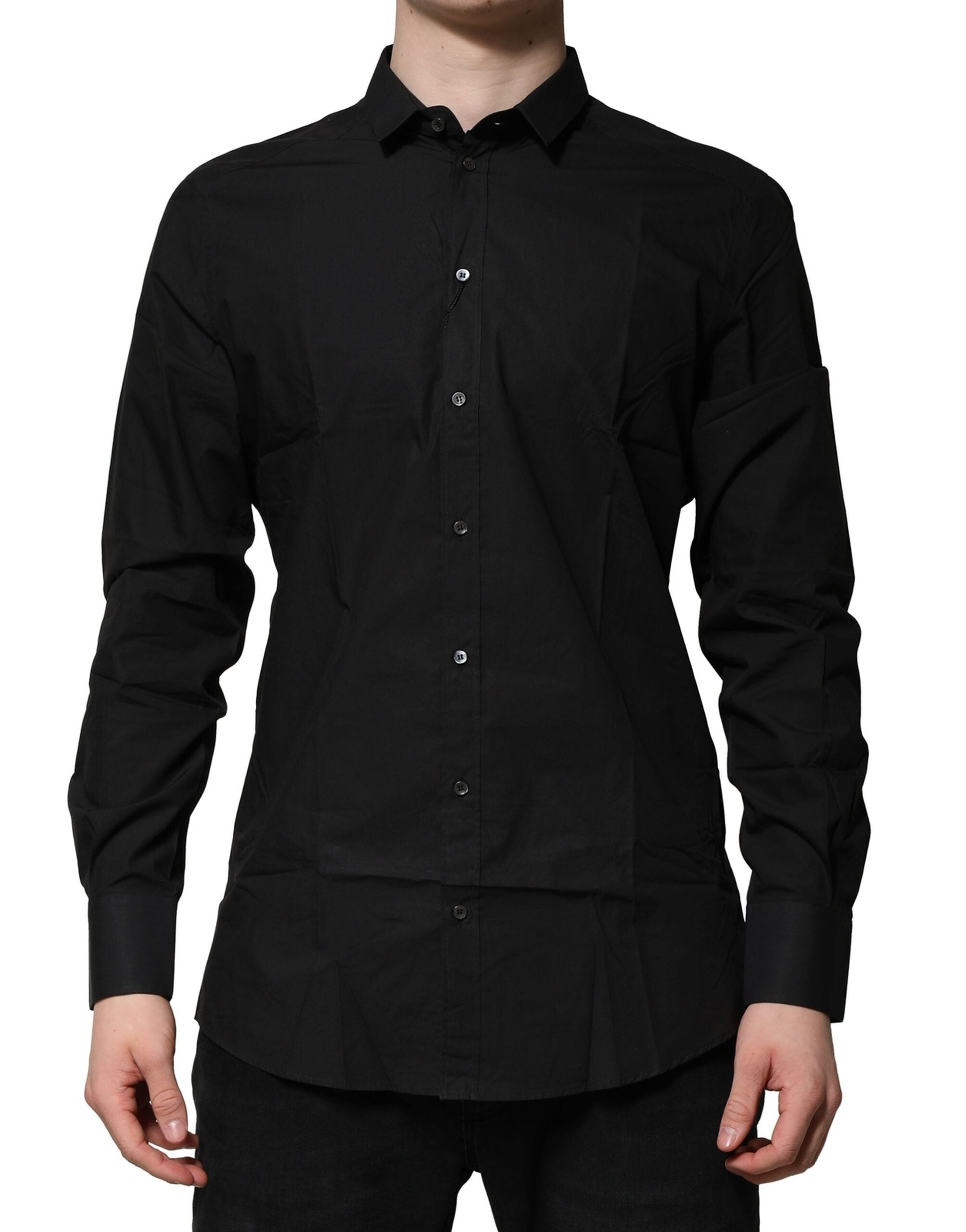 Dolce & Gabbana Schwarzes GOLD Langärmeliges Kleid Formales Hemd
