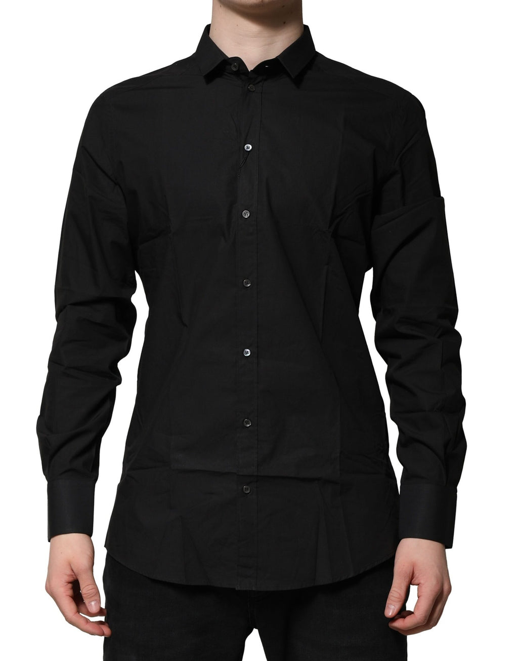 Dolce & Gabbana Schwarzes GOLD Langärmeliges Kleid Formales Hemd