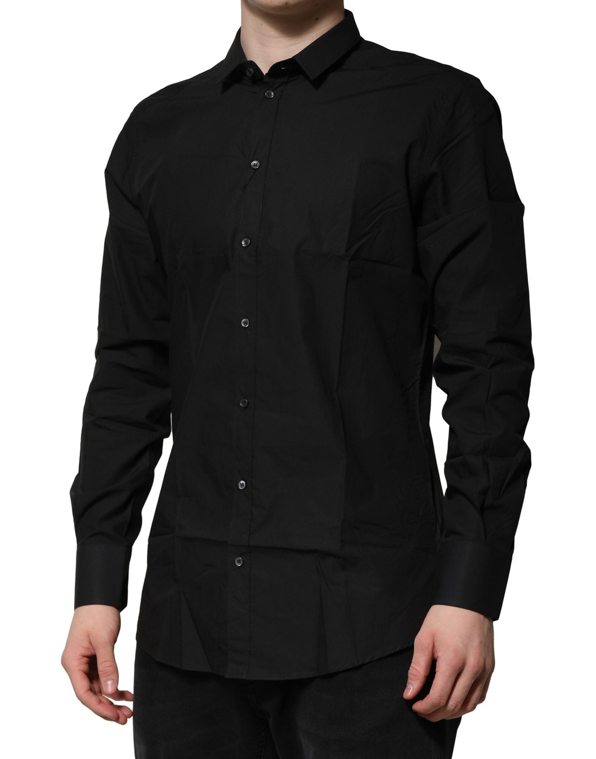 Dolce & Gabbana Schwarzes GOLD Langärmeliges Kleid Formales Hemd