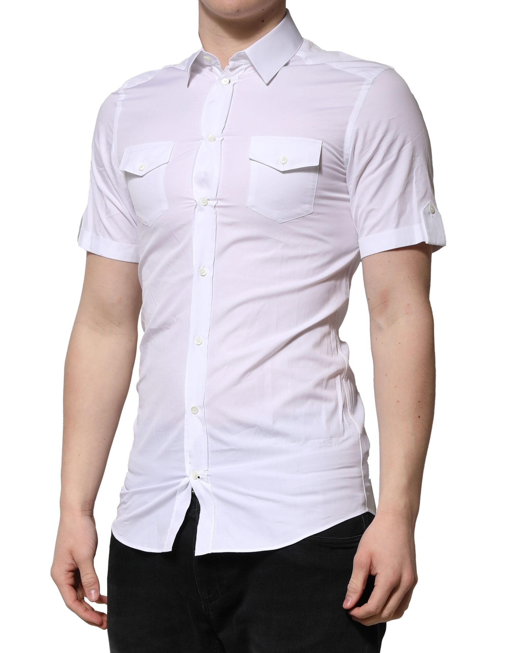 Dolce & Gabbana Weißes Baumwollhemd mit kurzen Ärmeln GOLD Casual