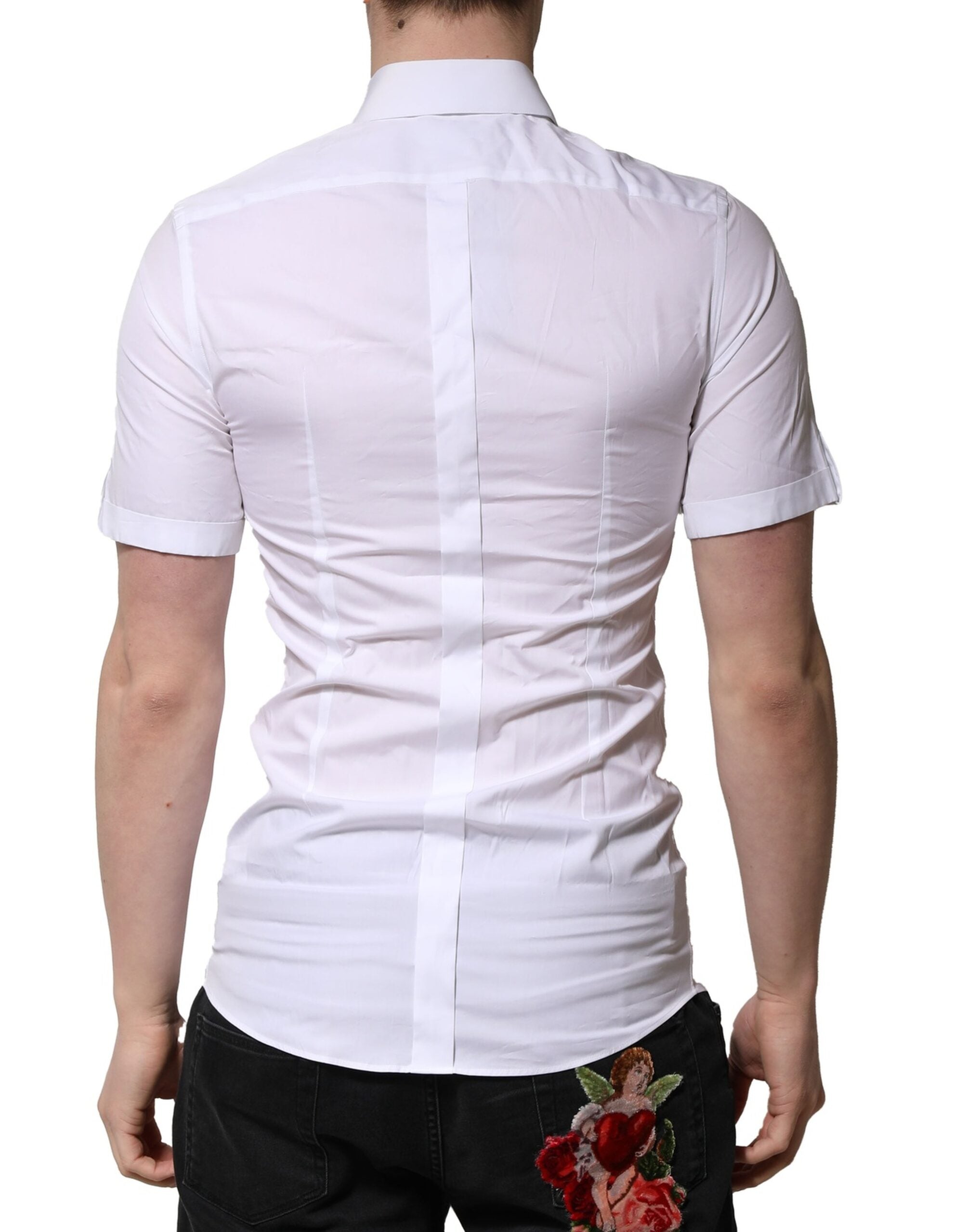 Dolce & Gabbana Weißes Baumwollhemd mit kurzen Ärmeln GOLD Casual