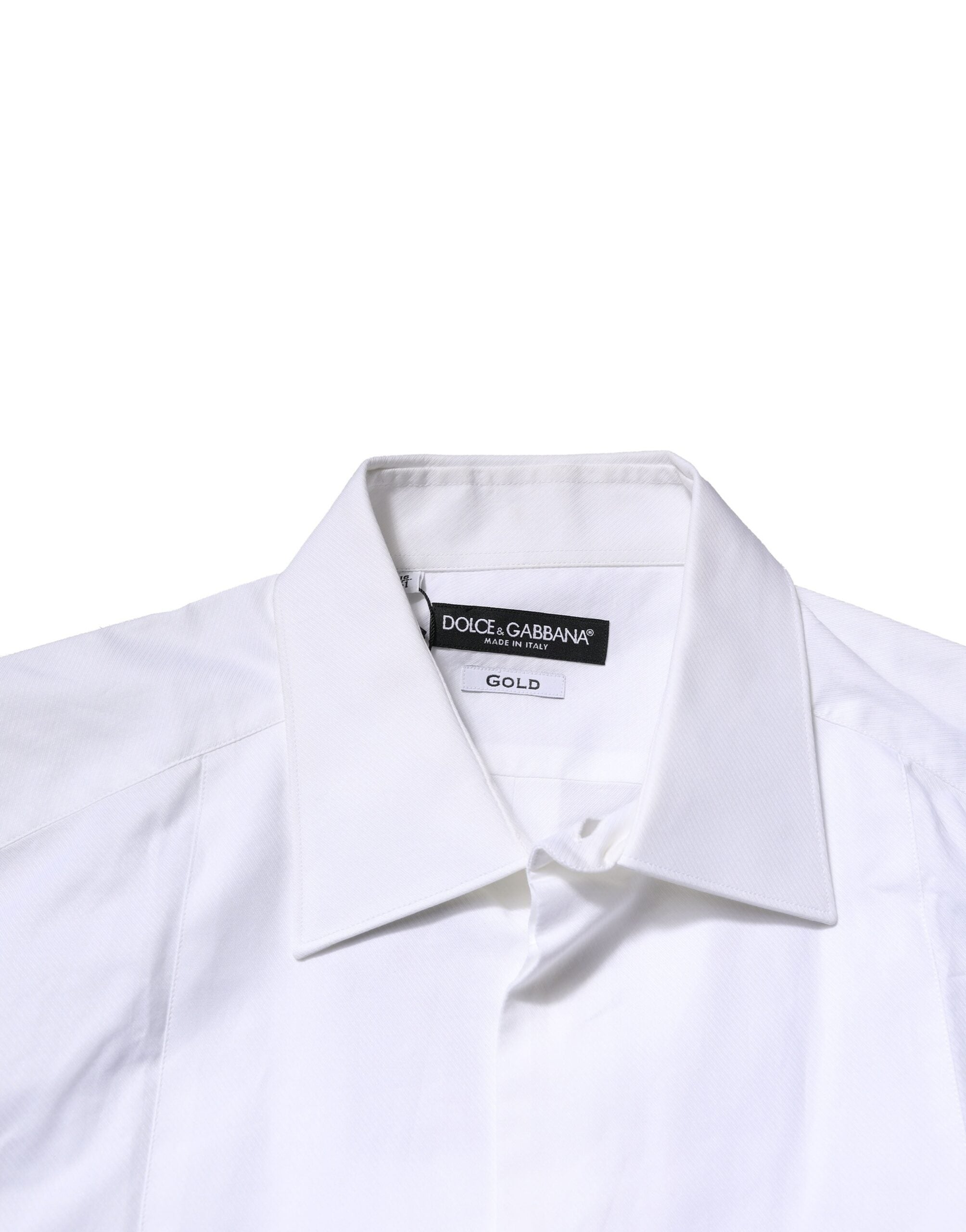 Dolce & Gabbana Weißes Lätzchen Baumwolle Popeline GOLD Herren Hemd