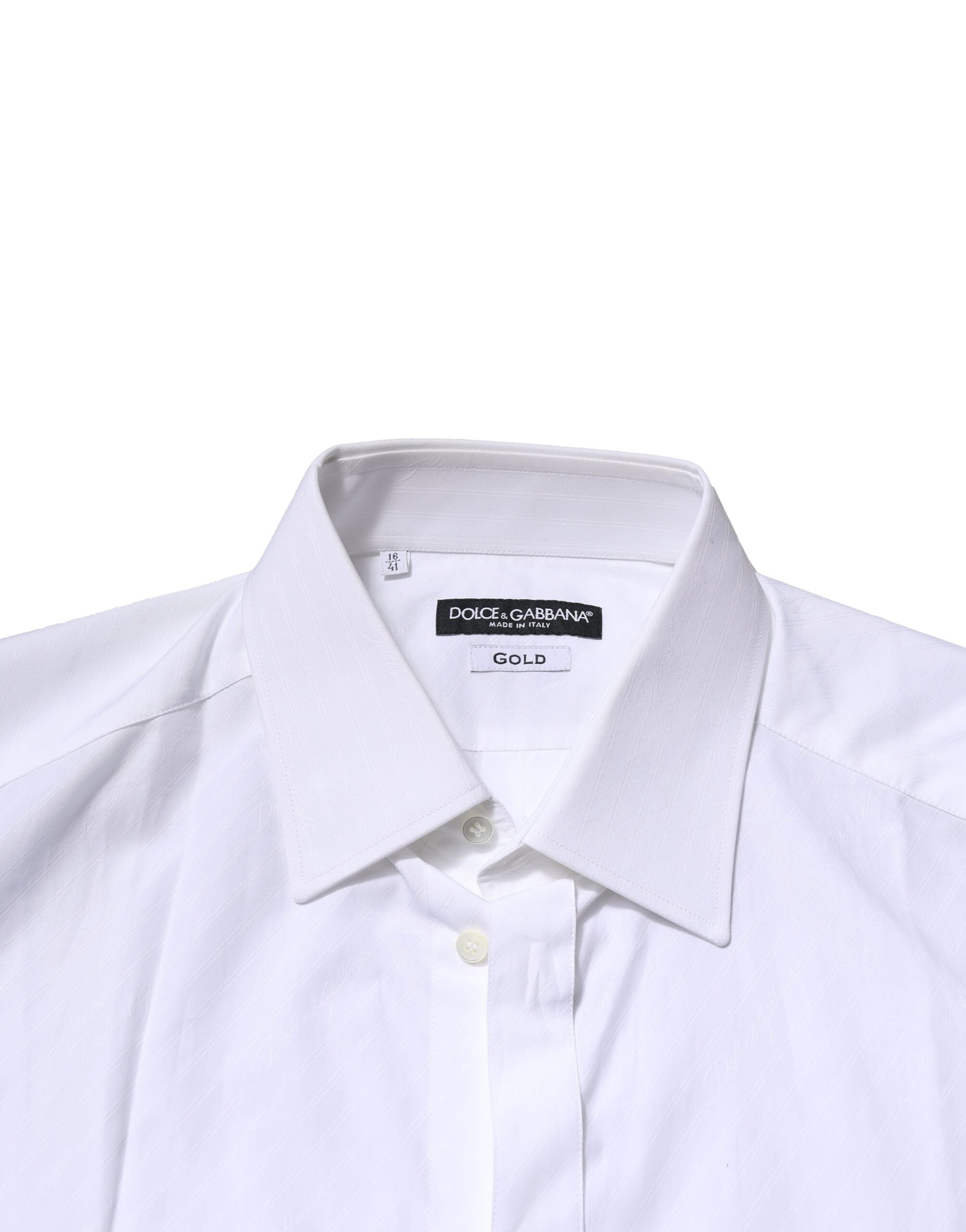 Dolce & Gabbana Weißes GOLD Langärmeliges Herren Kleid Formales Hemd