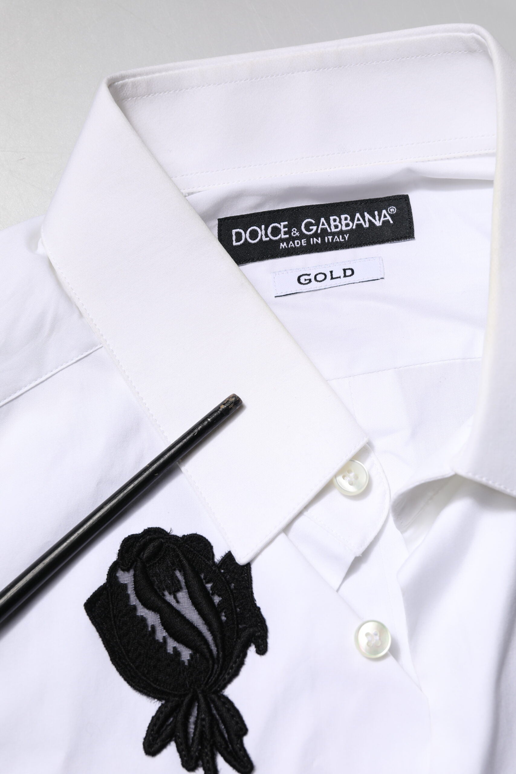 Dolce & Gabbana Weißes Hemd mit Blumenstickerei Herren GOLD Formal