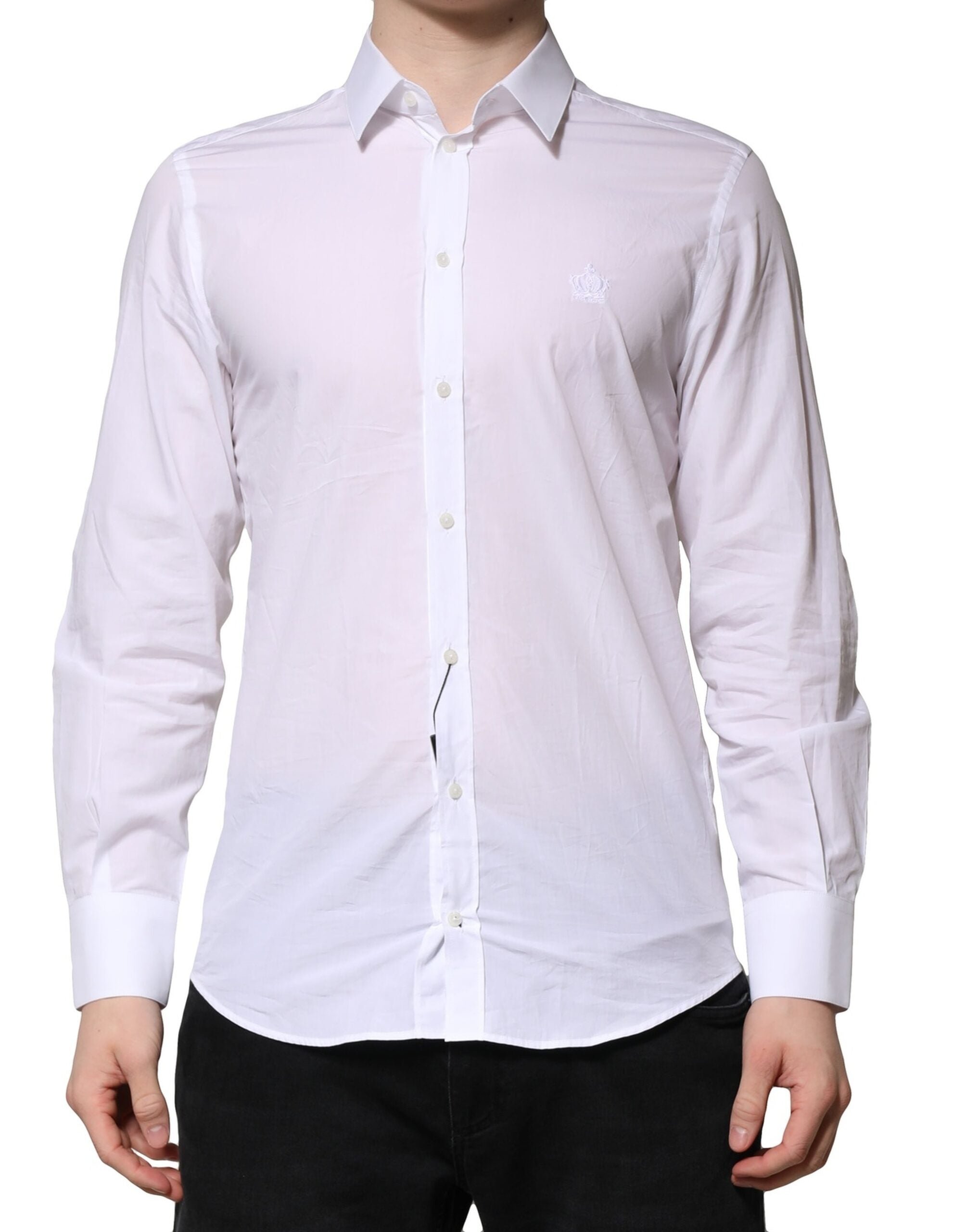 Dolce & Gabbana Weißes MARTINI Langärmeliges Herrenhemd Formal