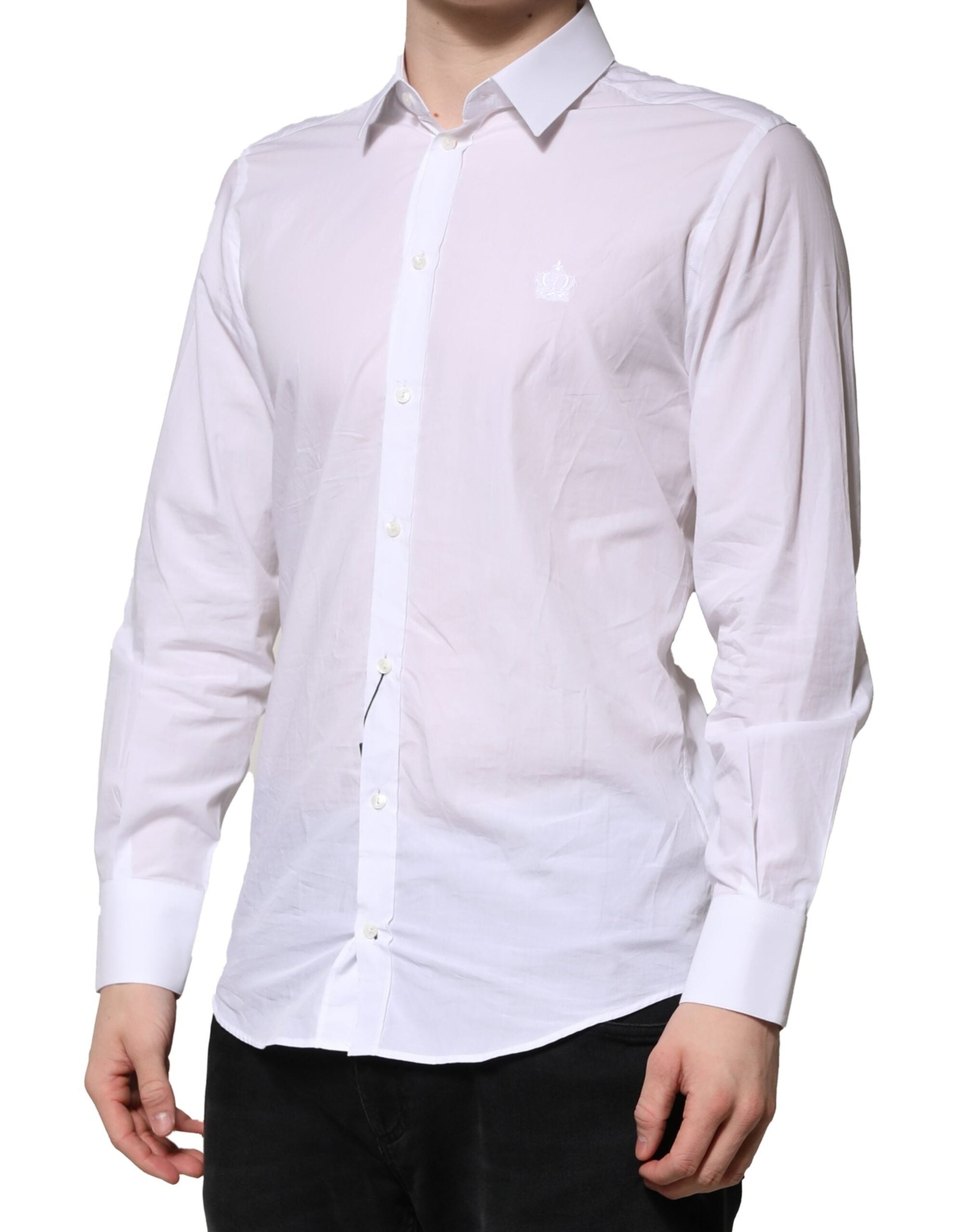 Dolce & Gabbana Weißes MARTINI Langärmeliges Herrenhemd Formal