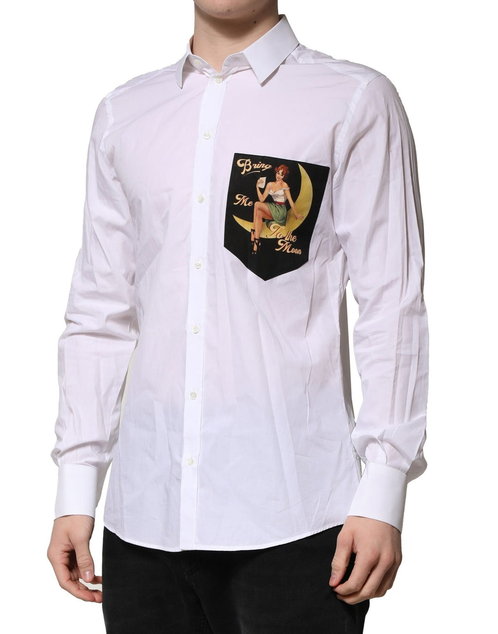 Dolce & Gabbana Weißes MARTINI Langärmeliges Herrenhemd Formal