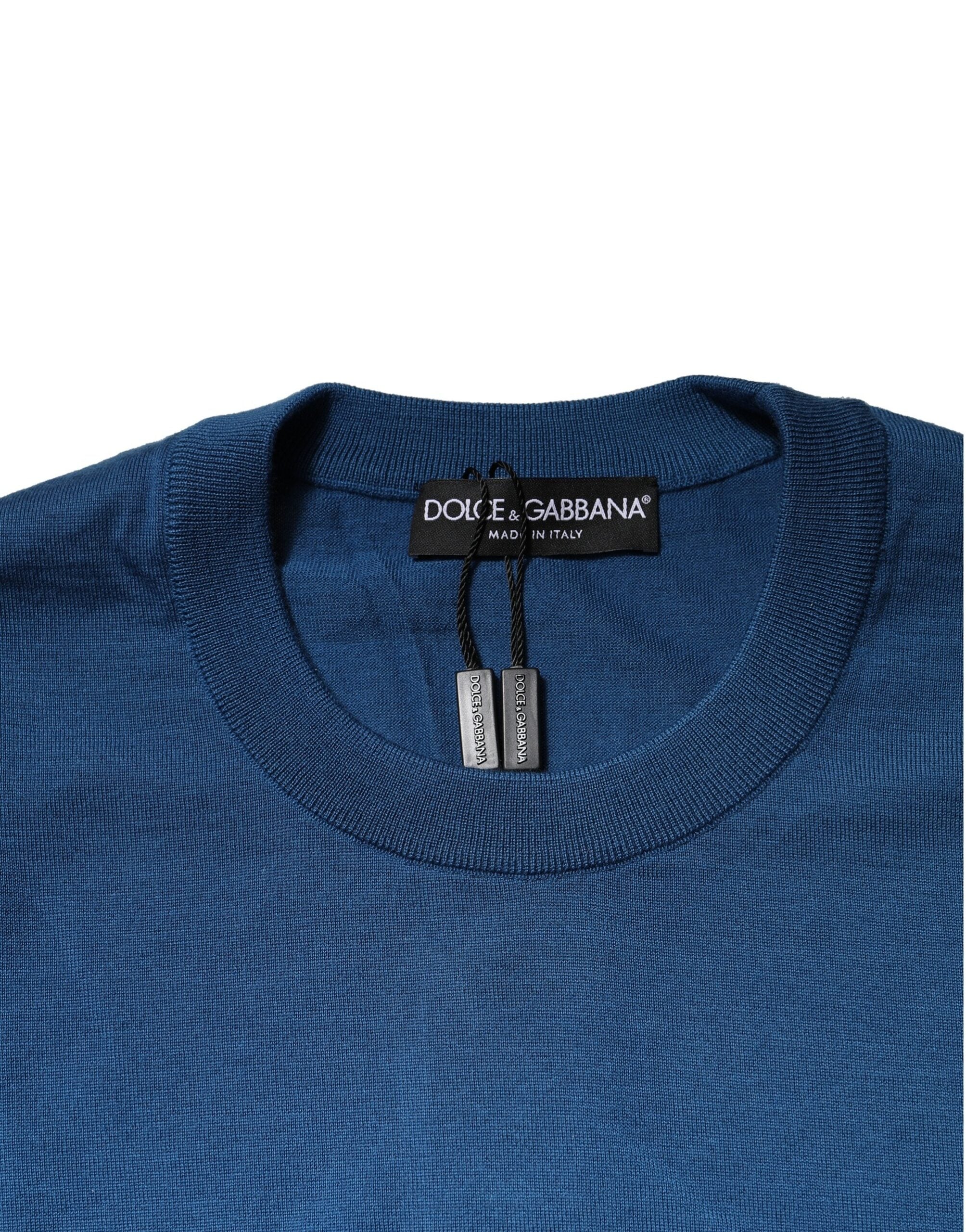 Dolce & Gabbana Blaues Kaschmir-Rundhals-Sweatshirt Pullover