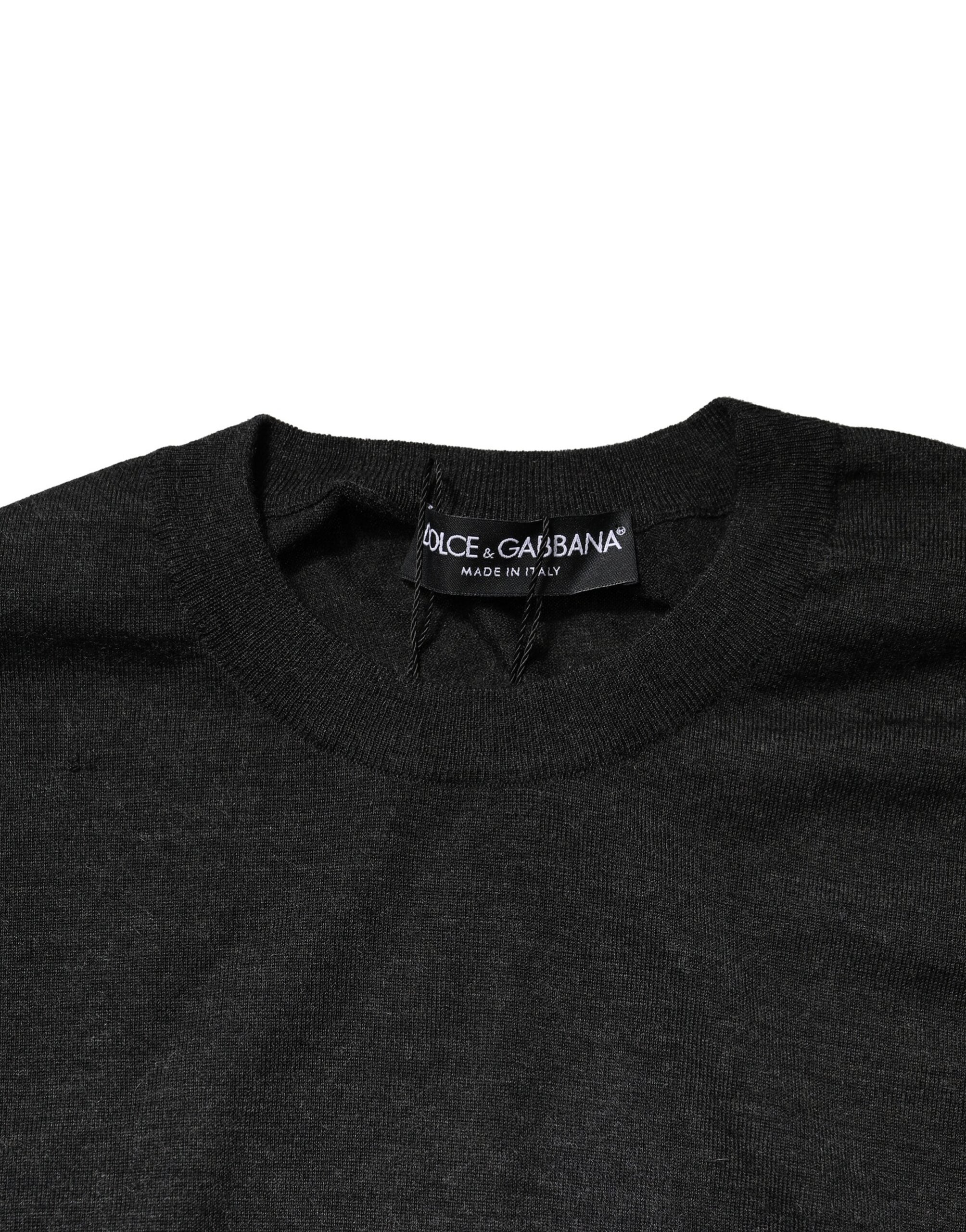 Dolce & Gabbana Grauer Pullover mit Rundhalsausschnitt und langen Ärmeln