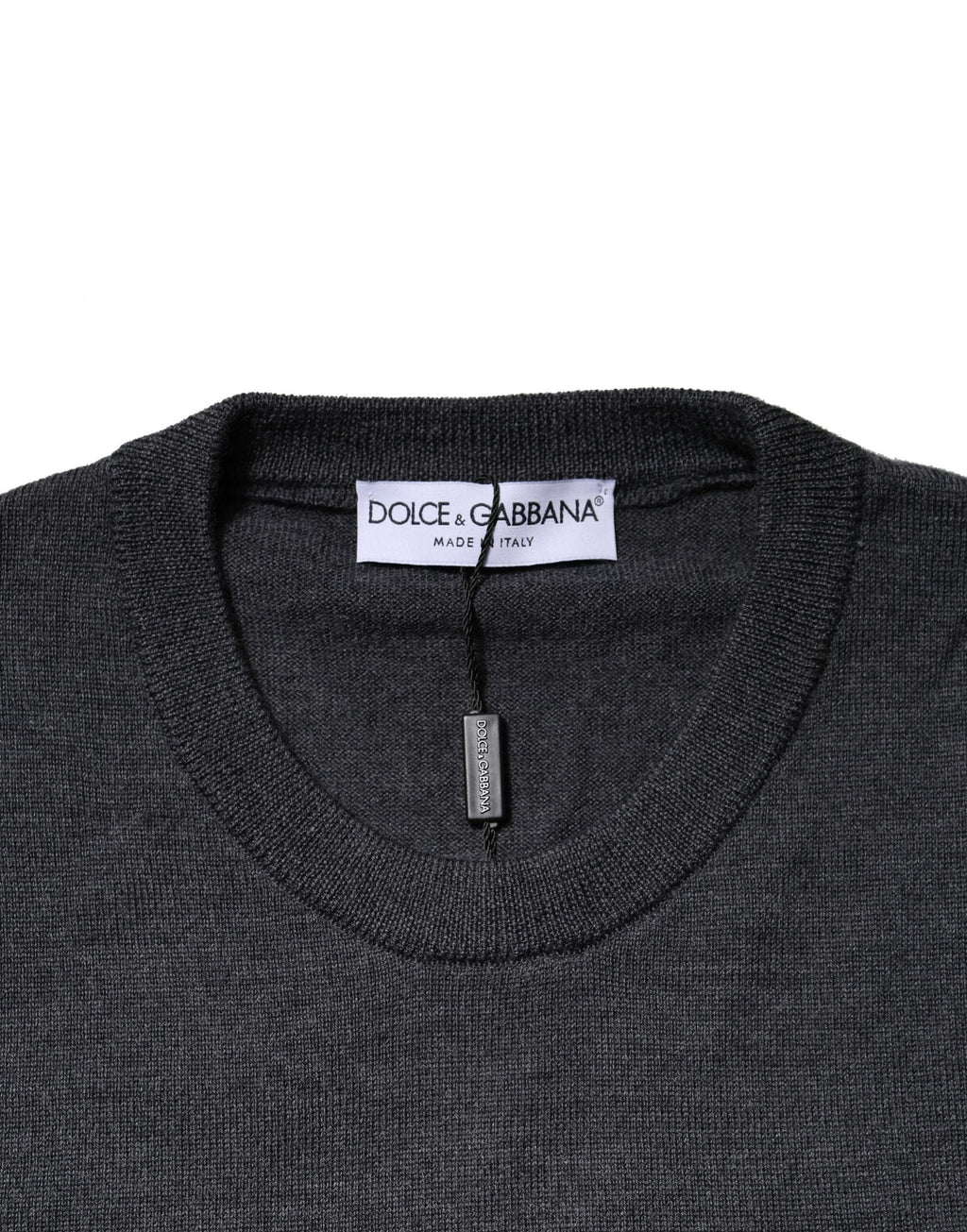 Dolce & Gabbana Dunkelgrauer Pullover mit Rundhalsausschnitt aus Wolle