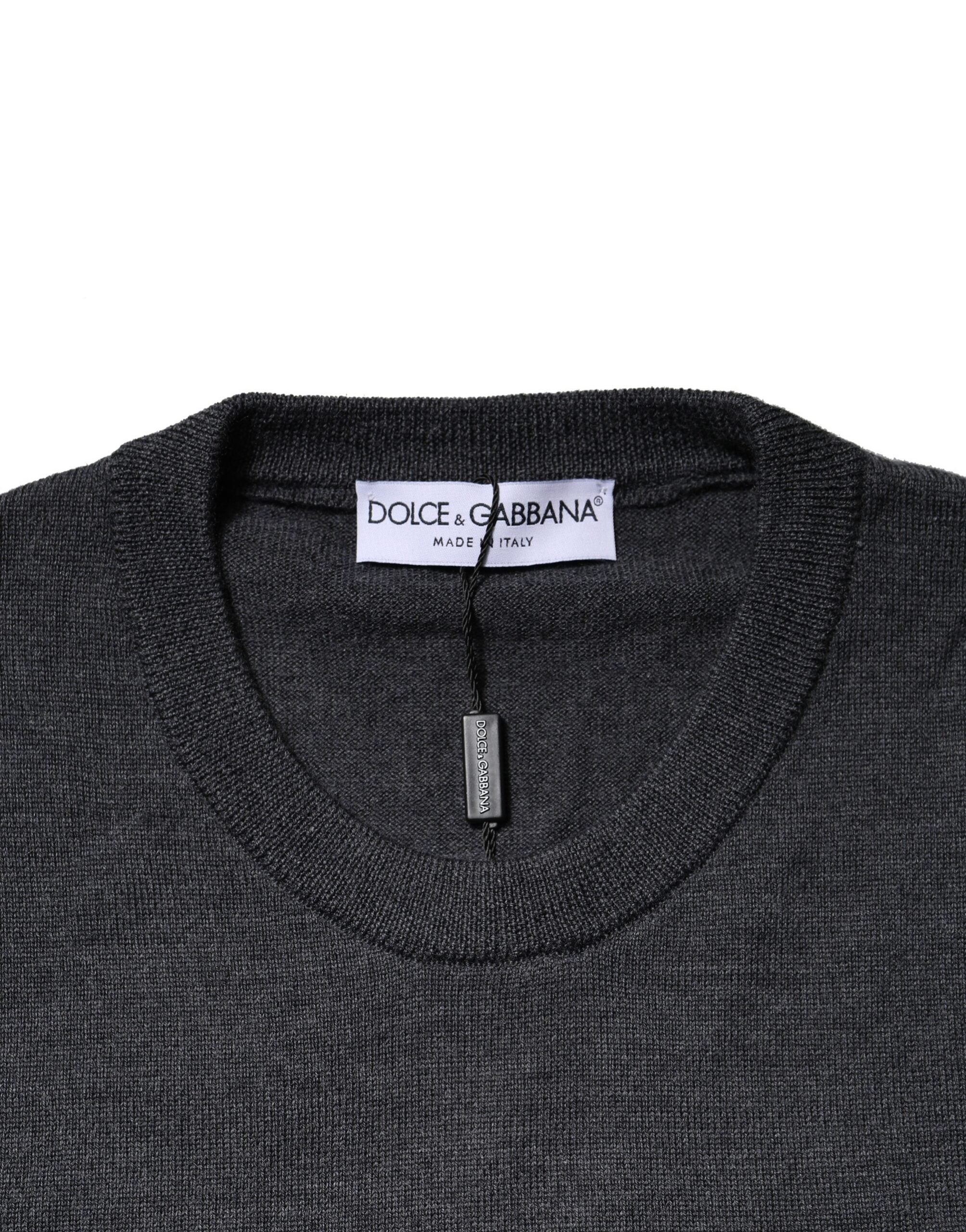 Dolce & Gabbana Dunkelgrauer Pullover mit Rundhalsausschnitt aus Wolle