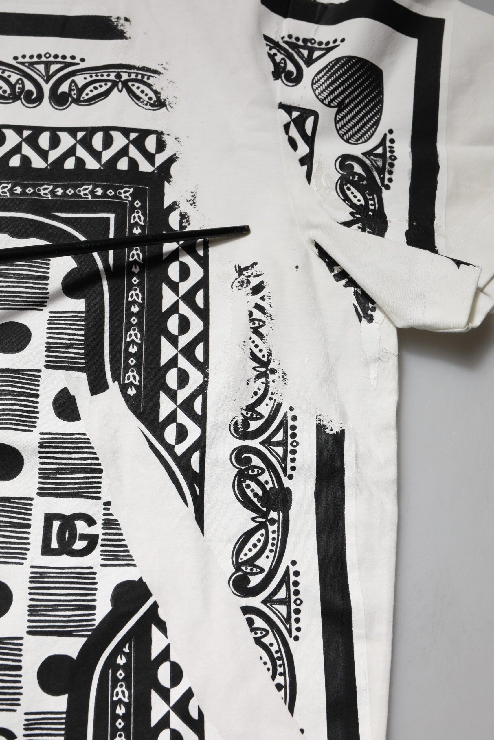 Dolce & Gabbana Weißes Bandana Baumwoll-T-Shirt mit Rundhalsausschnitt für Männer