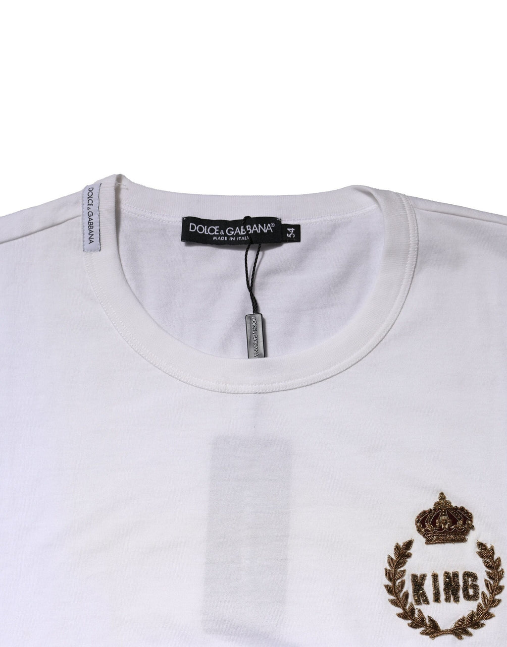Dolce & Gabbana Weißes King Crown Baumwoll-T-Shirt mit Rundhalsausschnitt