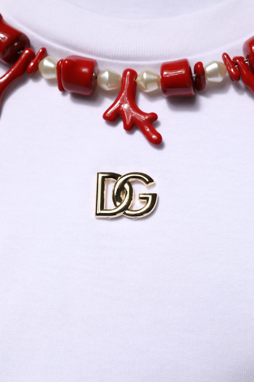 Dolce & Gabbana Weißes T-Shirt mit Rundhalsausschnitt aus Baumwolle mit Verzierungen