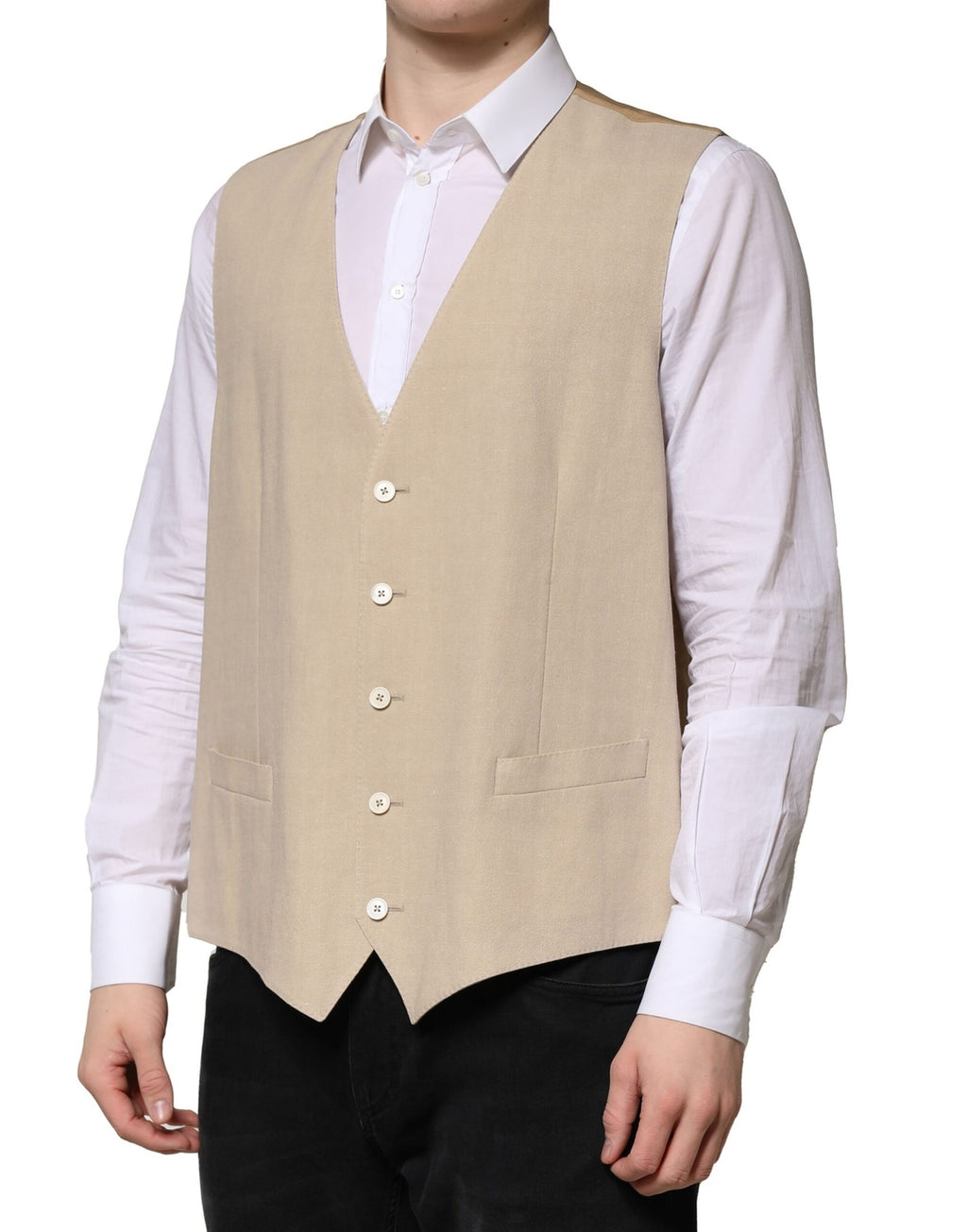 Dolce & Gabbana Beige Linnen Jurk Formeel Heren Gilet Vest