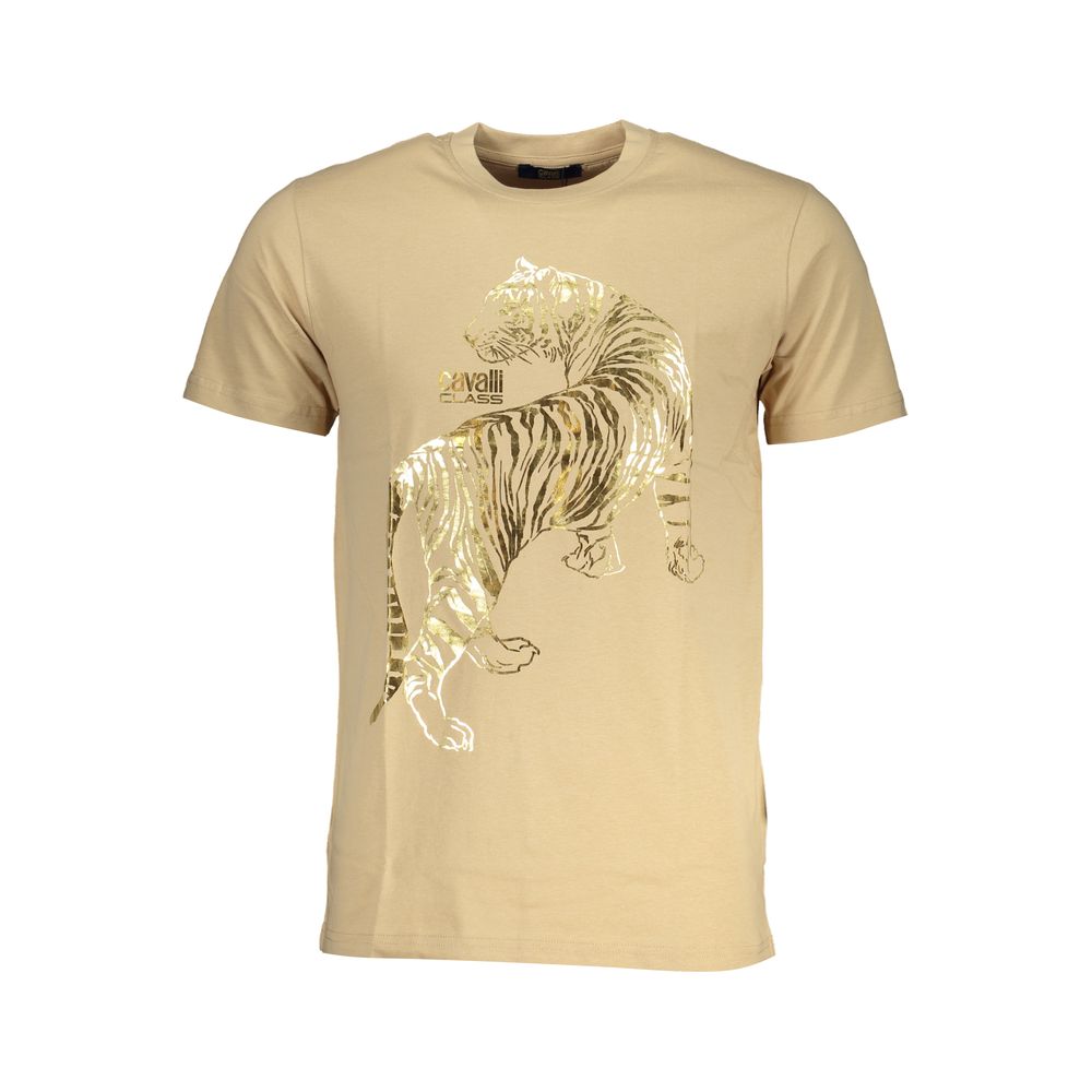 Cavalli Class Beigefarbenes T-Shirt aus Baumwolle