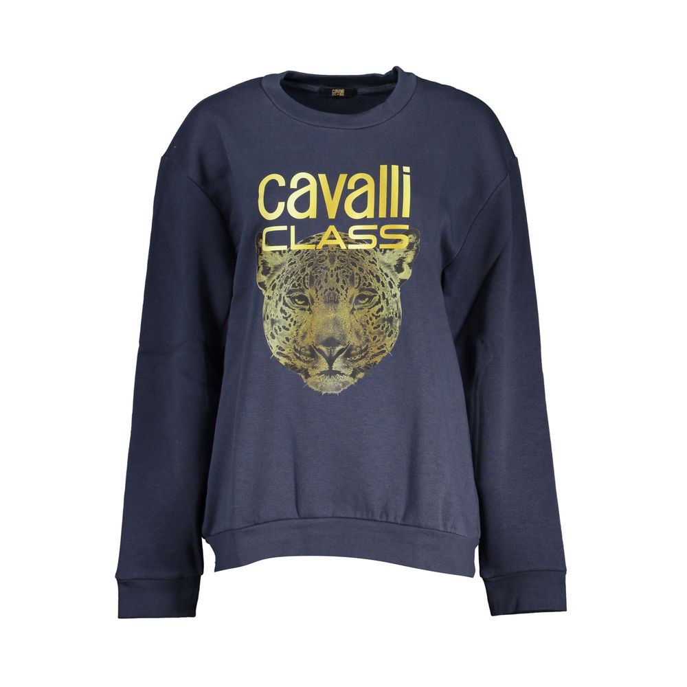 Cavalli Class Elegantes blaues Fleece-Sweatshirt mit Rundhalsausschnitt