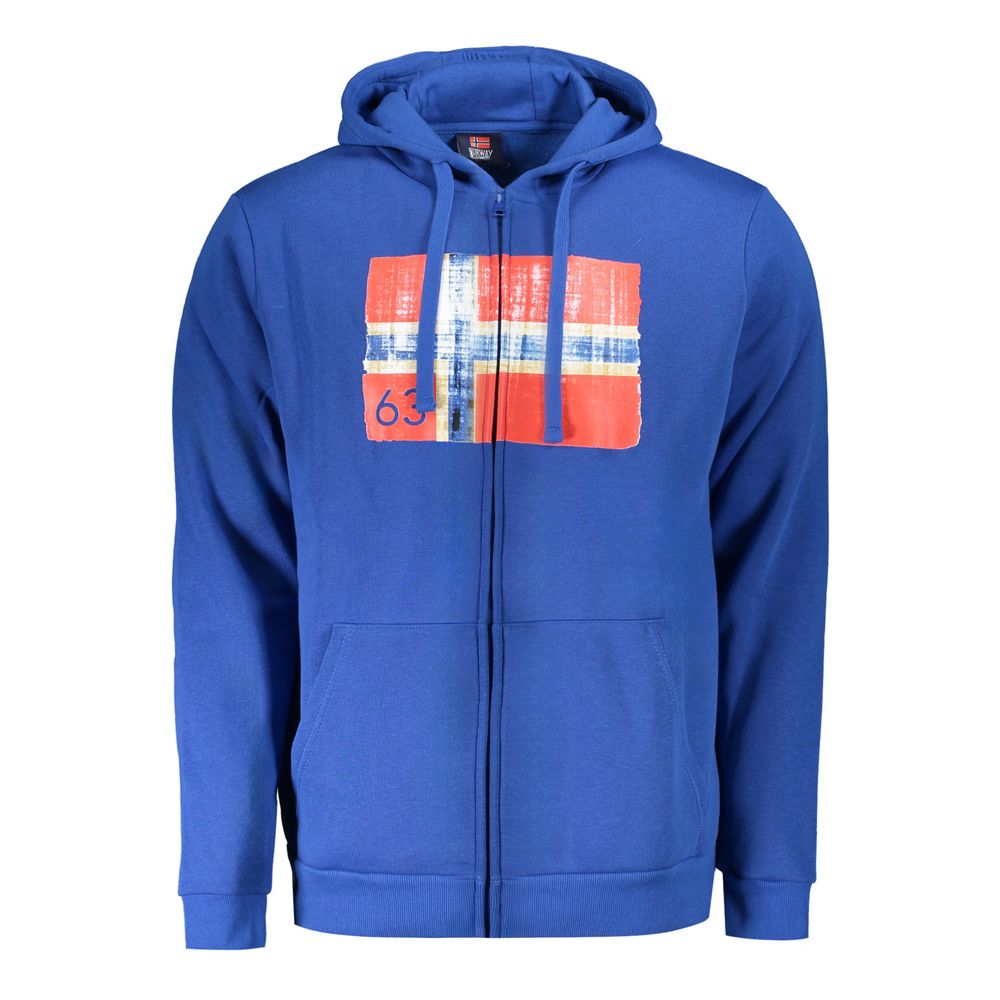 Norway 1963 Blauer Baumwollpullover für Männer mit Kapuze und Taschen