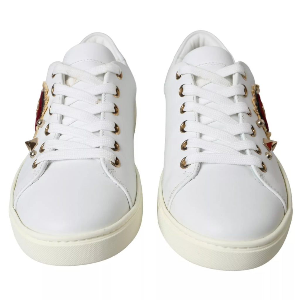 Dolce & Gabbana Weiße Leder Gold Rot Herz Sneakers Schuhe
