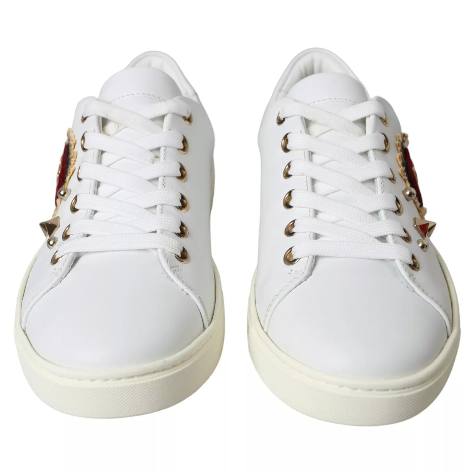 Dolce & Gabbana Weiße Leder Gold Rot Herz Sneakers Schuhe