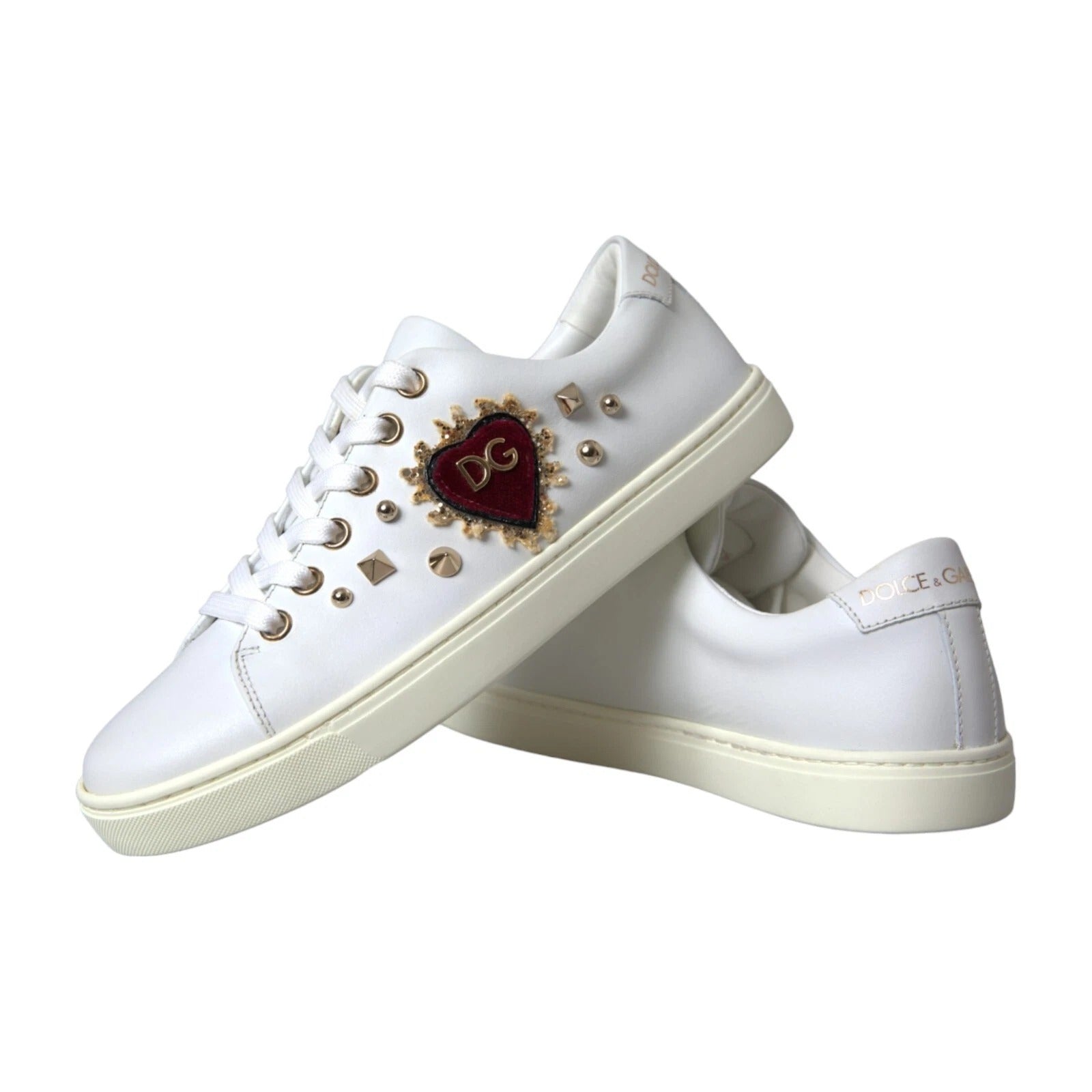 Dolce & Gabbana Weiß Leder Gold Rot Herz Turnschuhe Schuhe