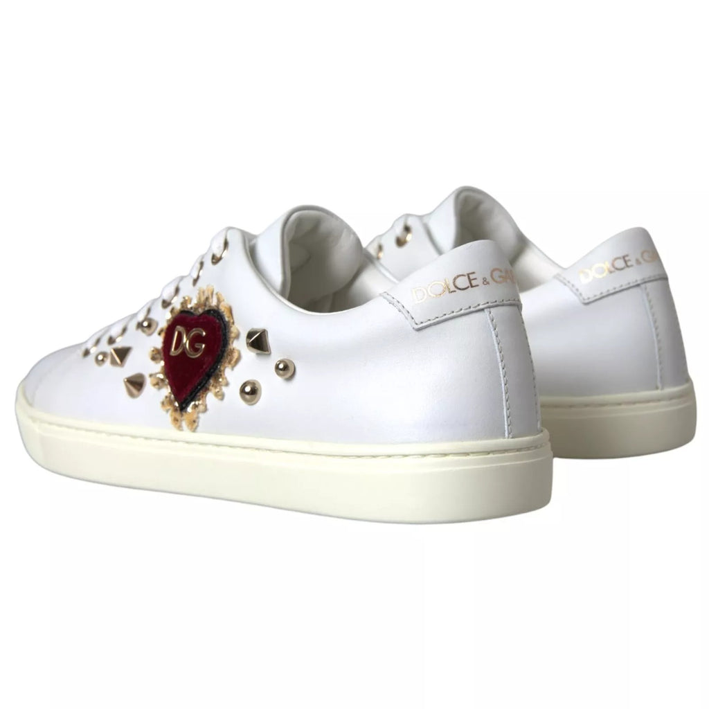 Dolce & Gabbana Weiße Leder Gold Rot Herz Sneakers Schuhe