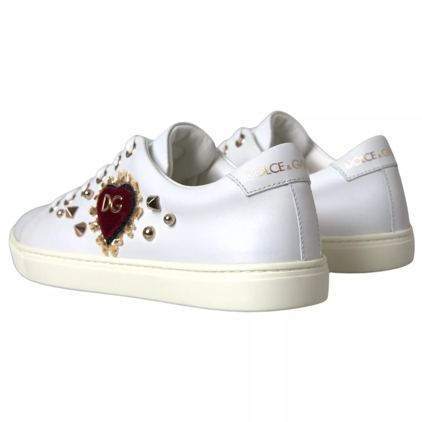 Dolce & Gabbana Weiße Leder Gold Rot Herz Sneakers Schuhe