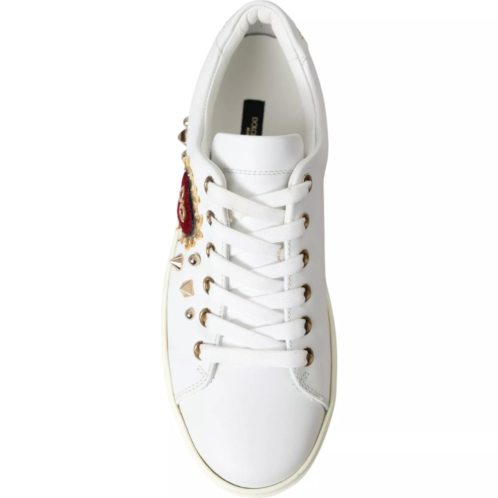 Dolce & Gabbana Weiße Leder Gold Rot Herz Sneakers Schuhe