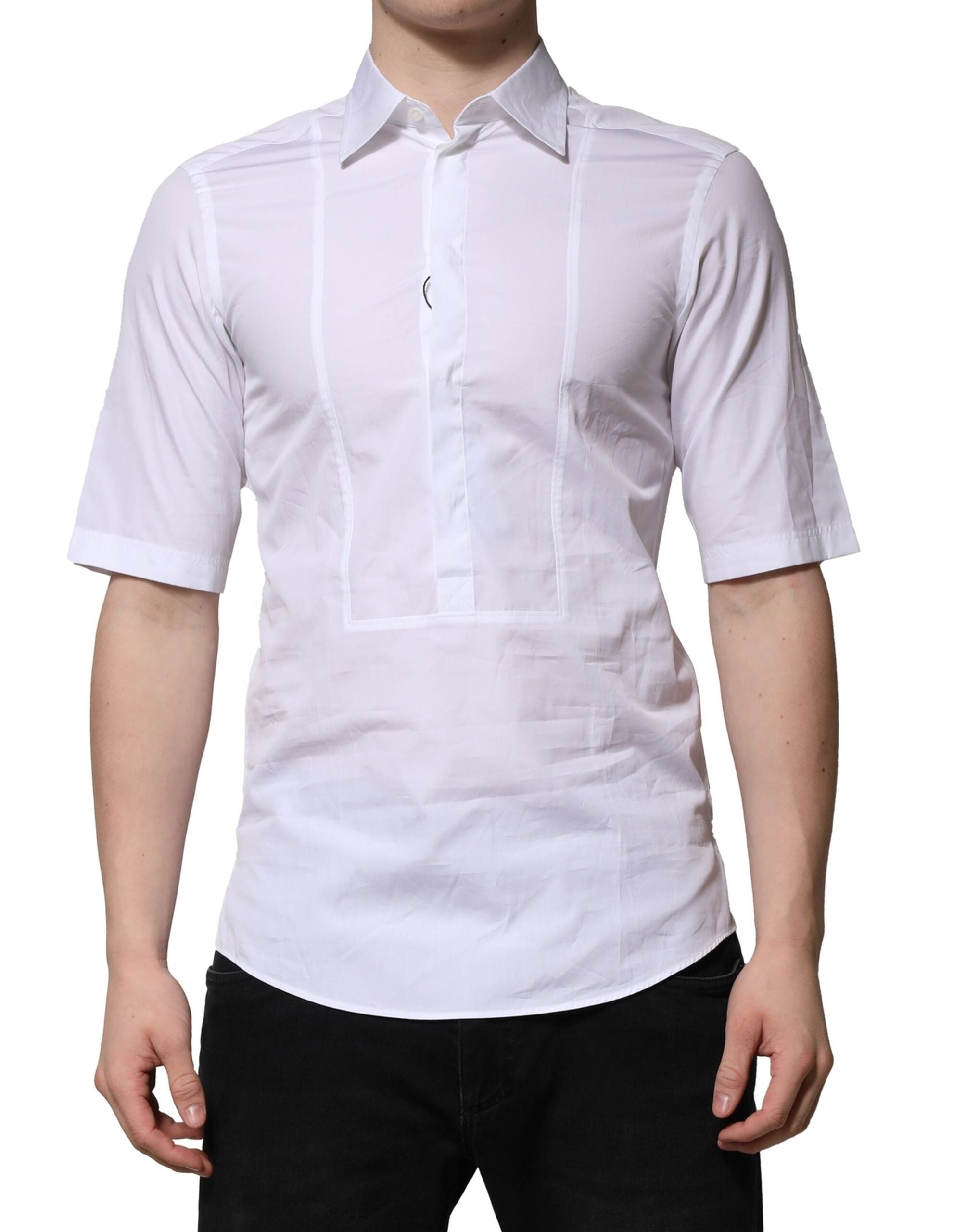 Dolce & Gabbana Weiß Baumwolle Kurze Ärmel Männer Formal Shirt