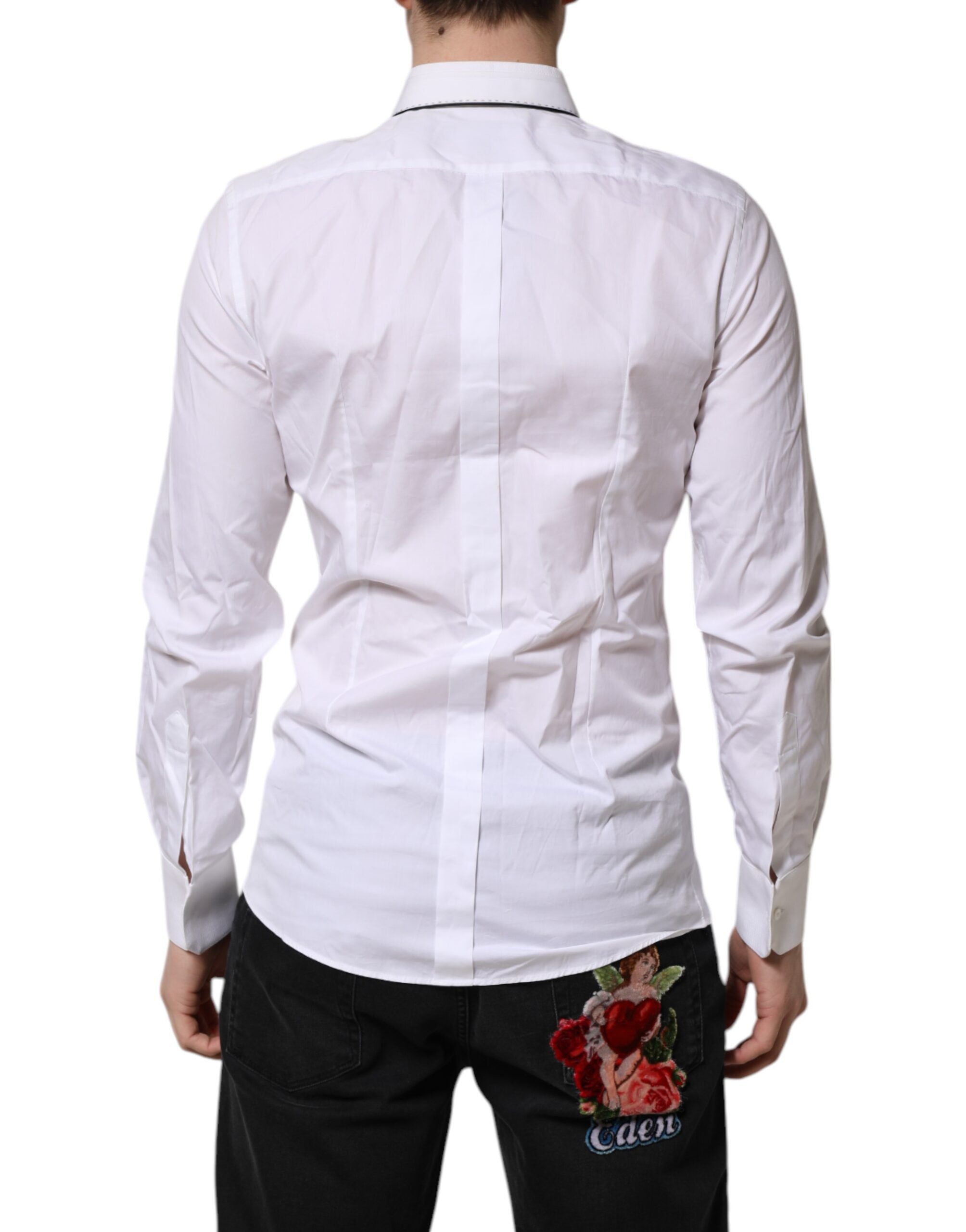 Dolce & Gabbana Weißes langärmeliges Hemd aus Baumwolle GOLD Formal