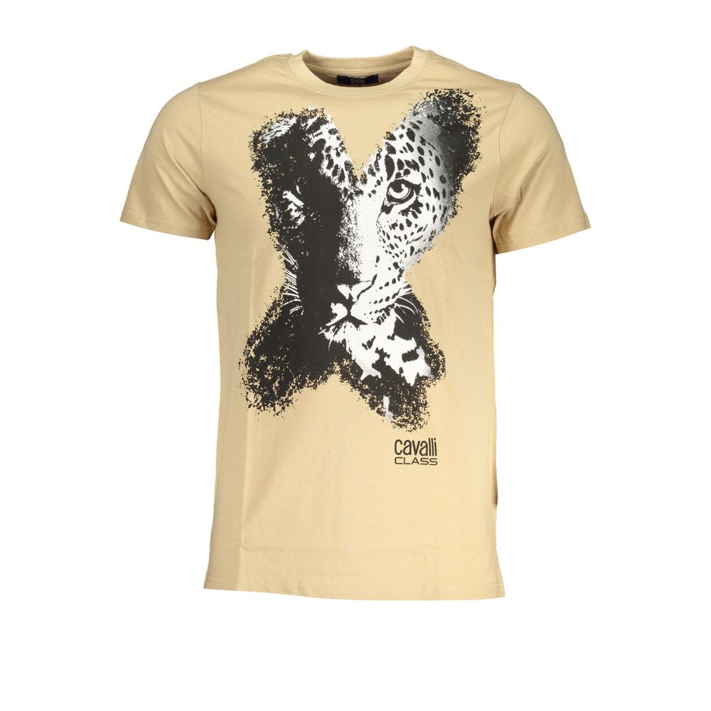 Cavalli Class Beigefarbenes T-Shirt aus Baumwolle