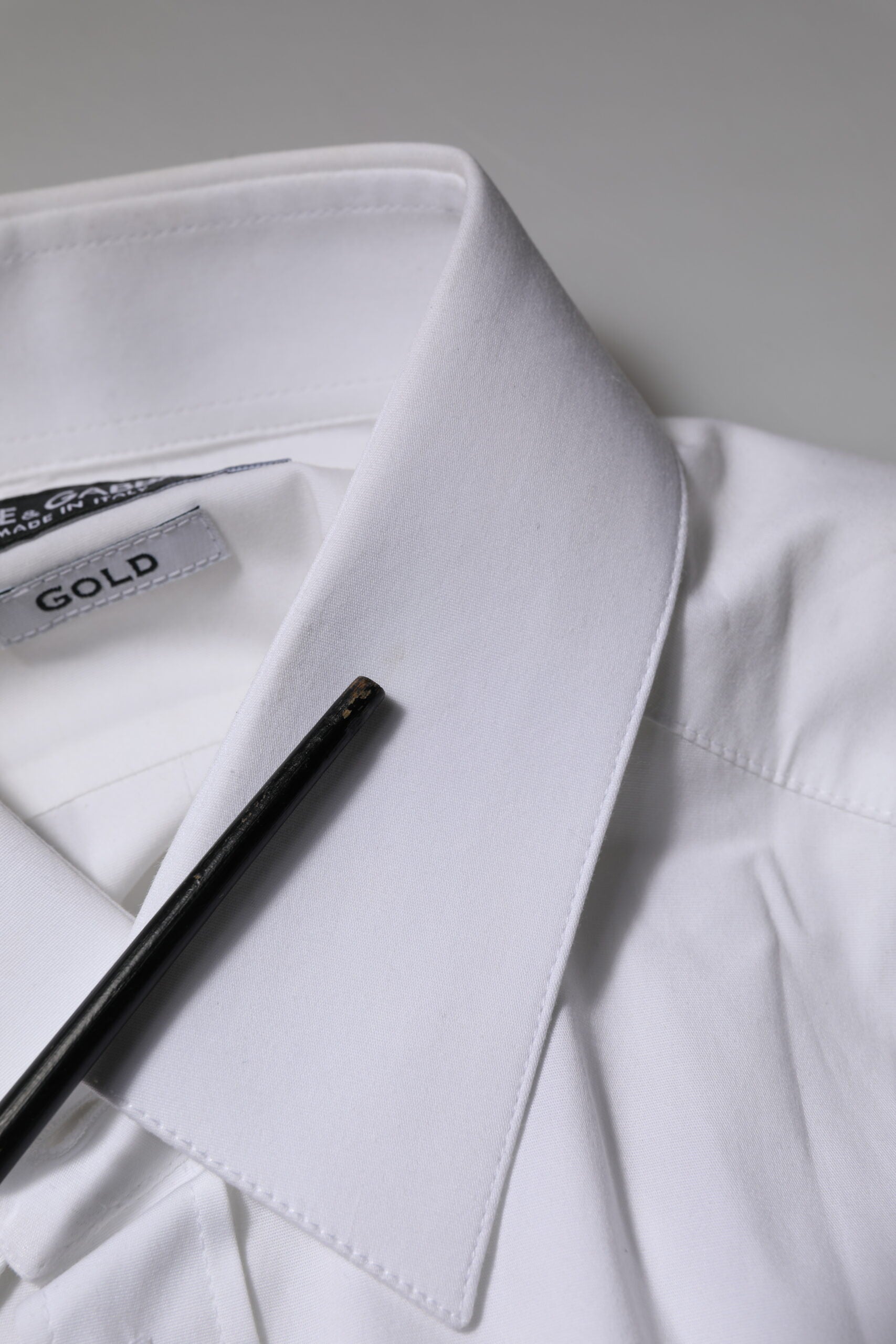 Dolce & Gabbana Weißes GOLD Langärmeliges Kleid Formales Hemd