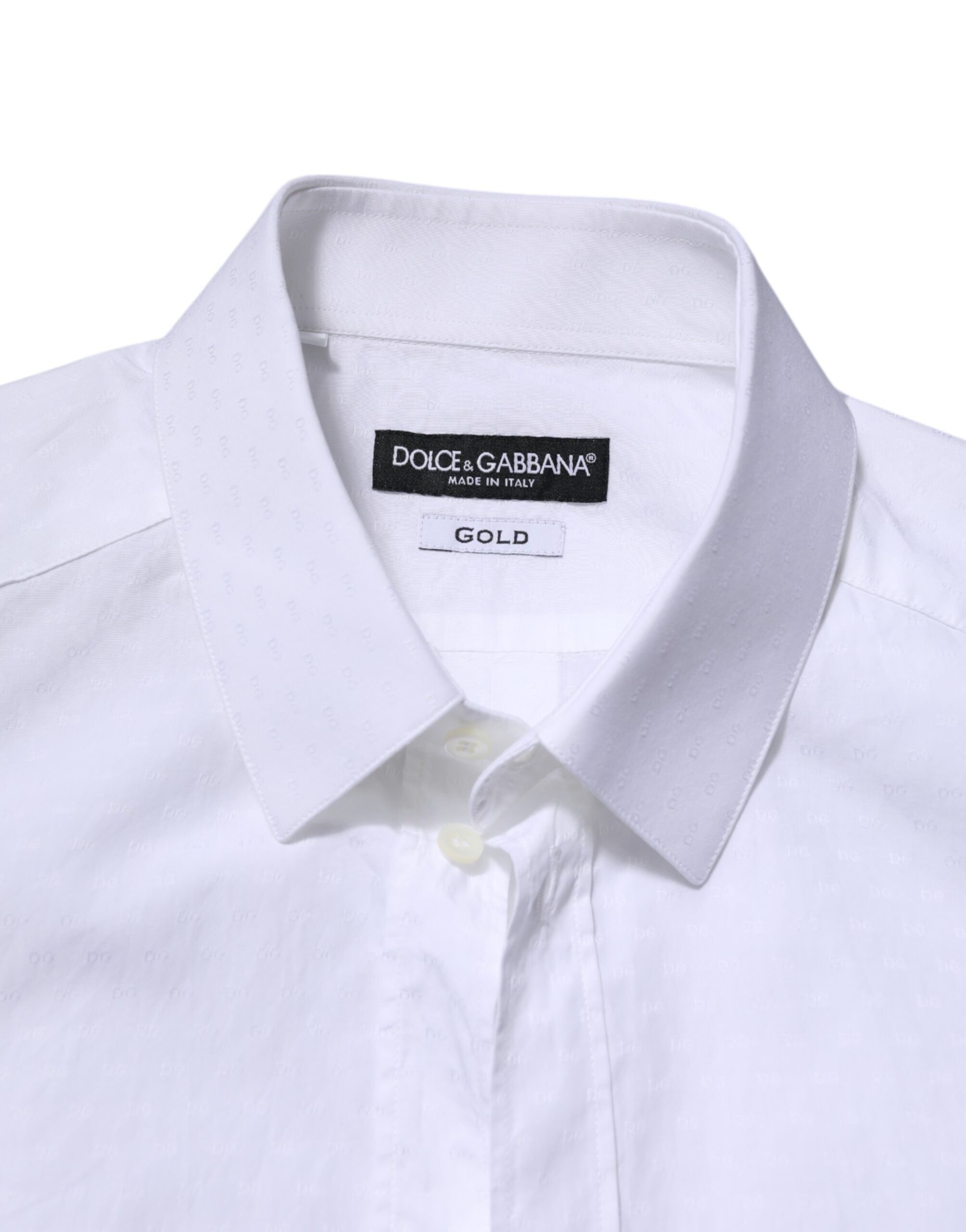 Dolce & Gabbana Weißes GOLD Langärmeliges Kleid Herren Formales Hemd