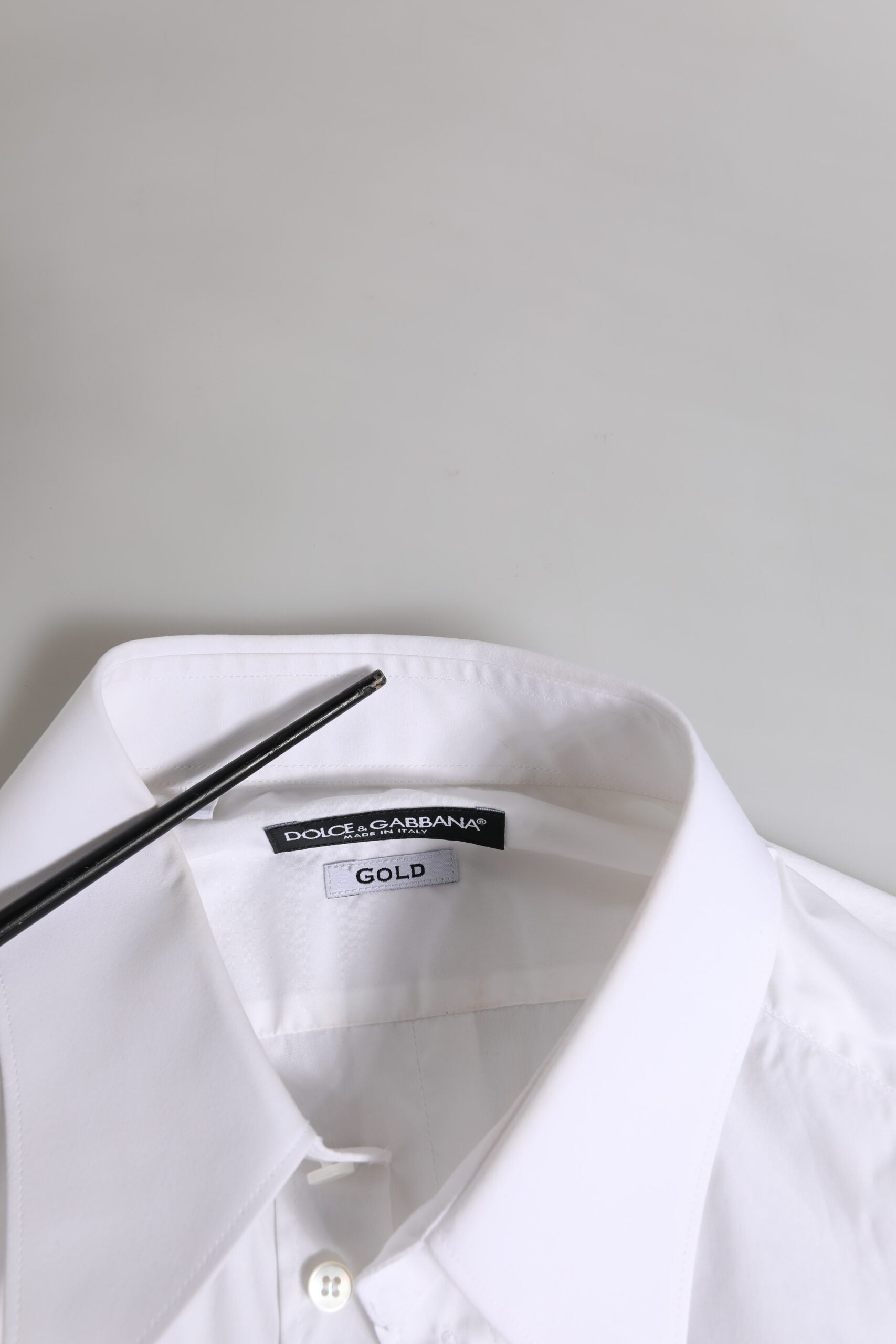 Dolce & Gabbana Weißes GOLD Langärmeliges Kleid Herren Formales Hemd