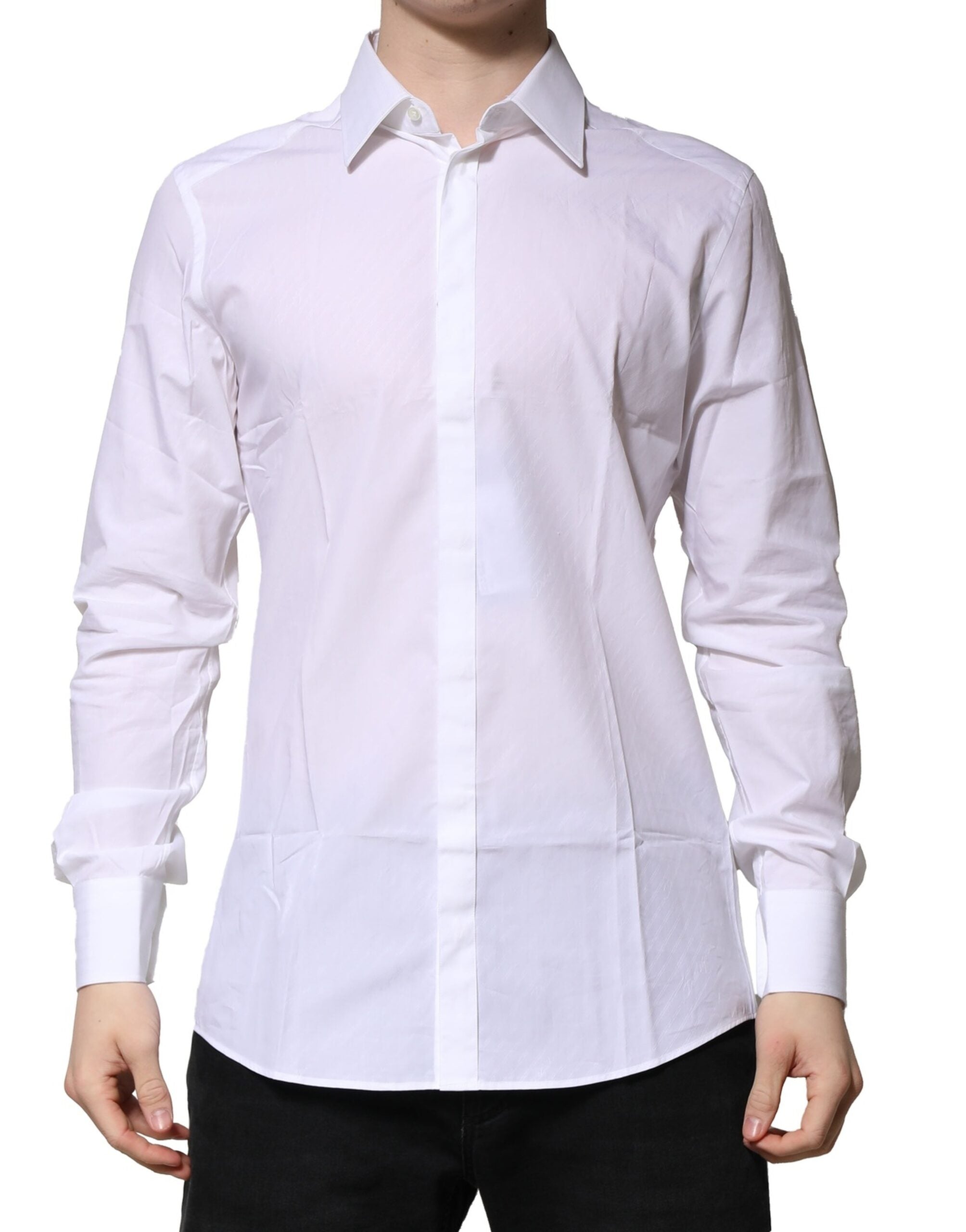 Dolce & Gabbana Weißes GOLD Baumwolle Langarm Herren Hemd Formal