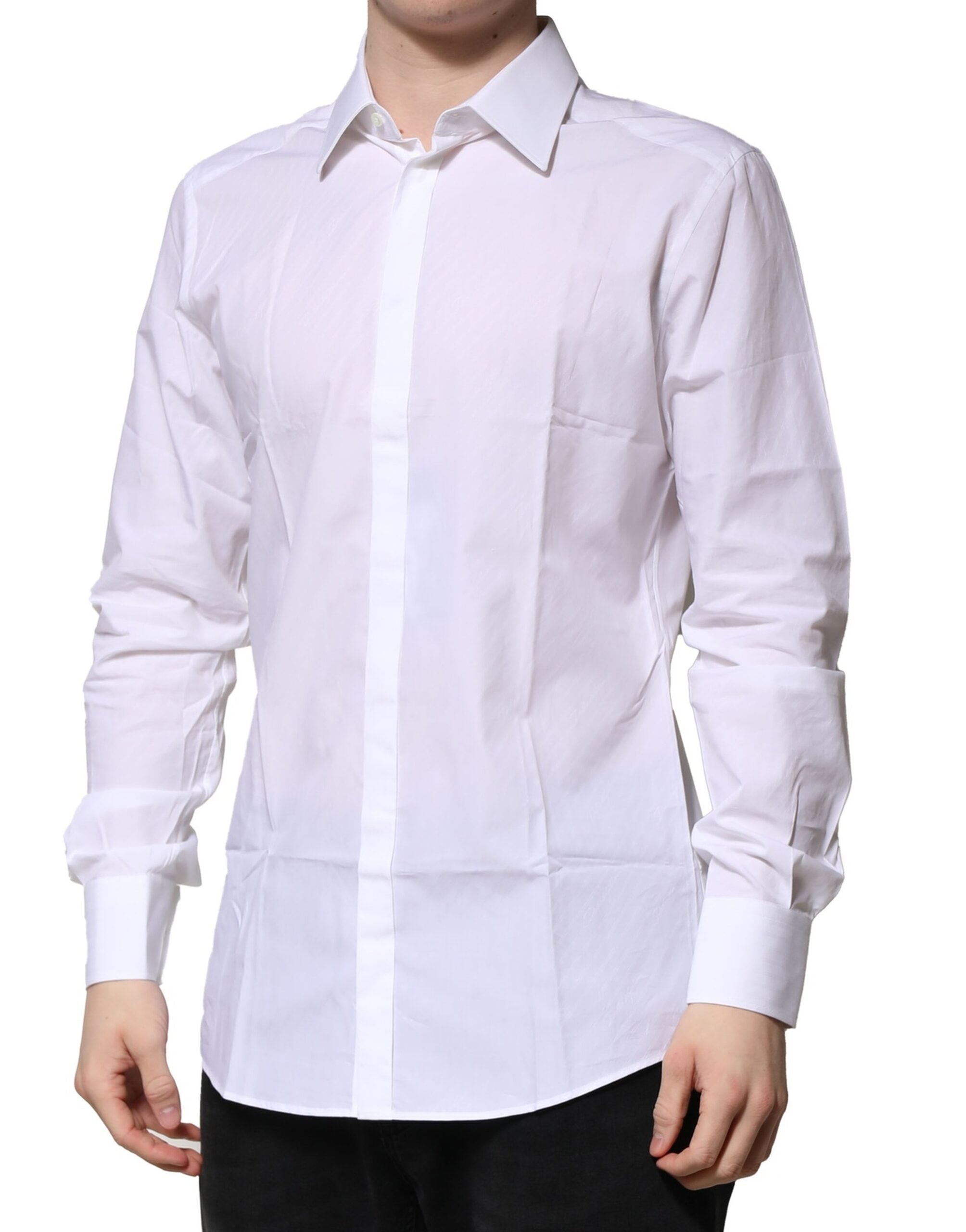 Dolce & Gabbana Weißes GOLD Baumwolle Langarm Herren Hemd Formal