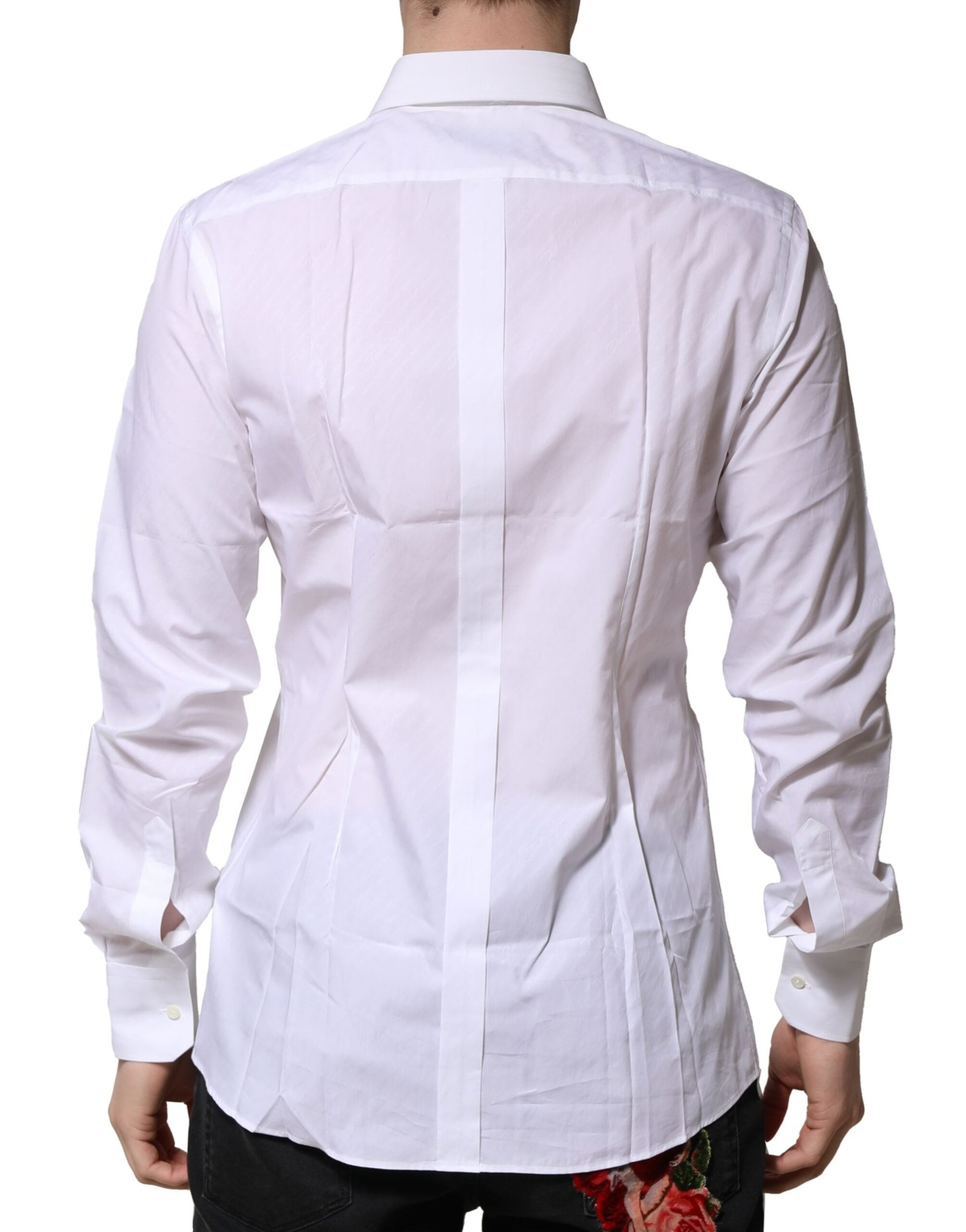 Dolce & Gabbana Weißes GOLD Baumwolle Langarm Herren Hemd Formal