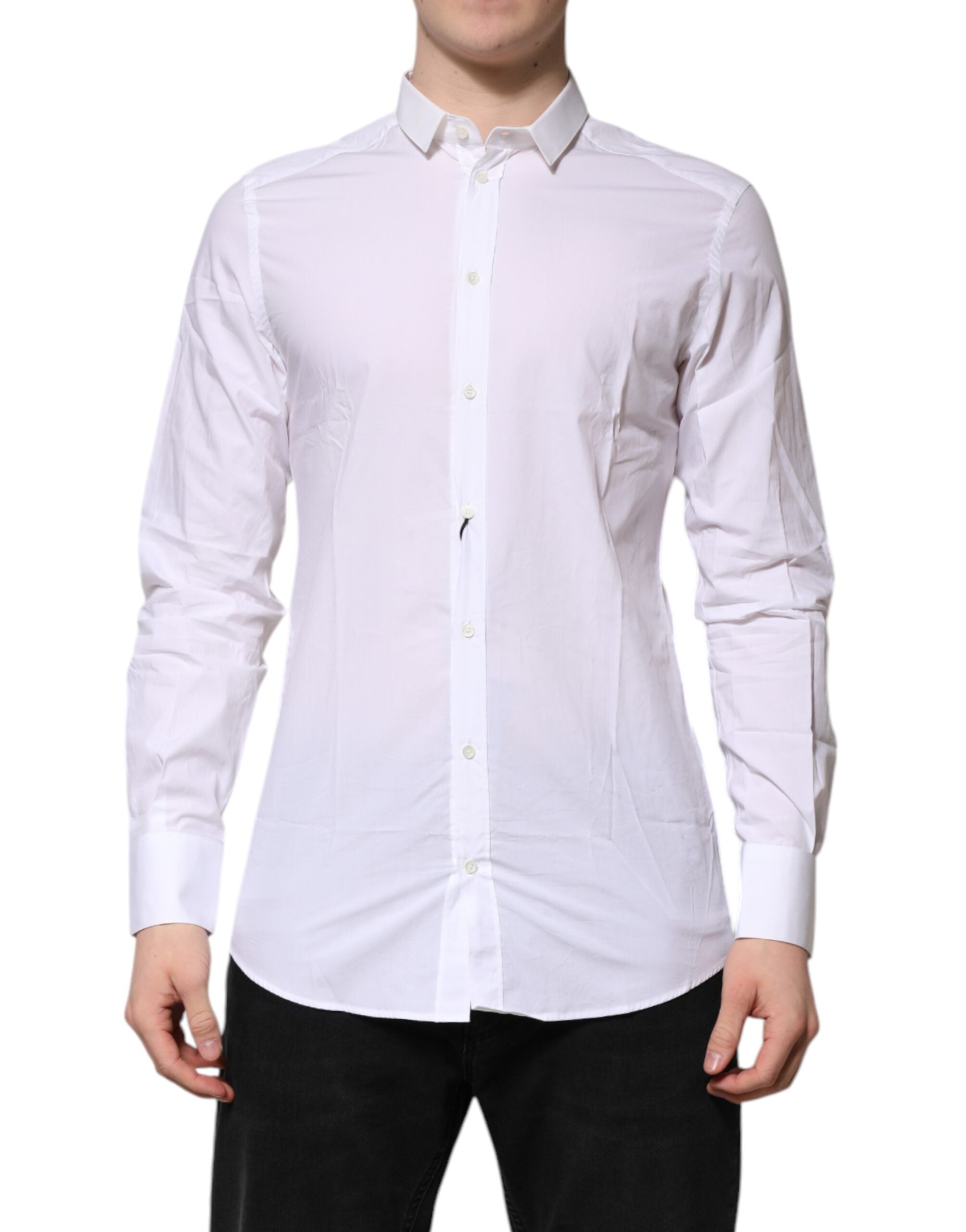 Dolce & Gabbana Weißes GOLD Baumwolle Langarm Herren Hemd Formal
