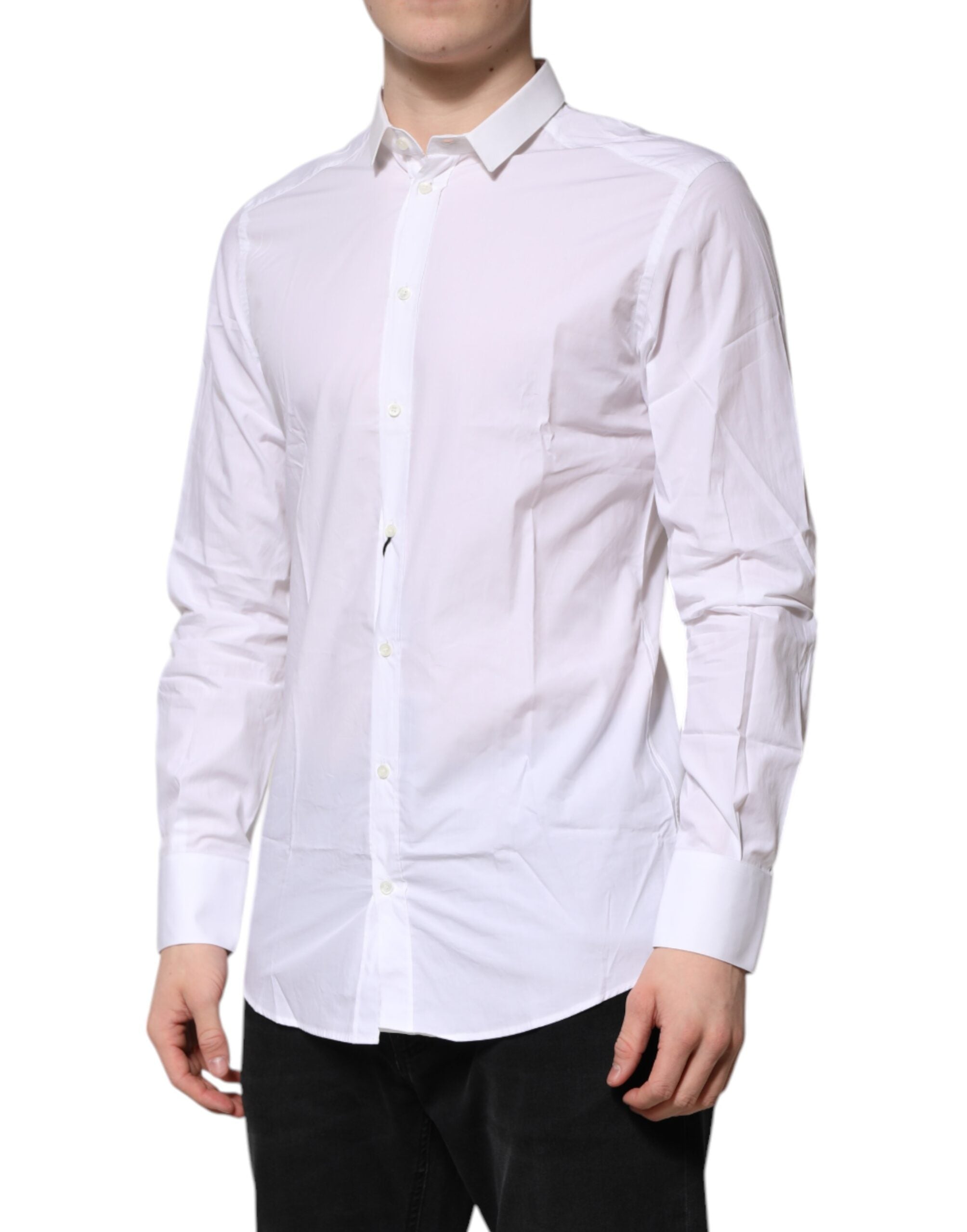 Dolce & Gabbana Weißes GOLD Baumwolle Langarm Herren Hemd Formal
