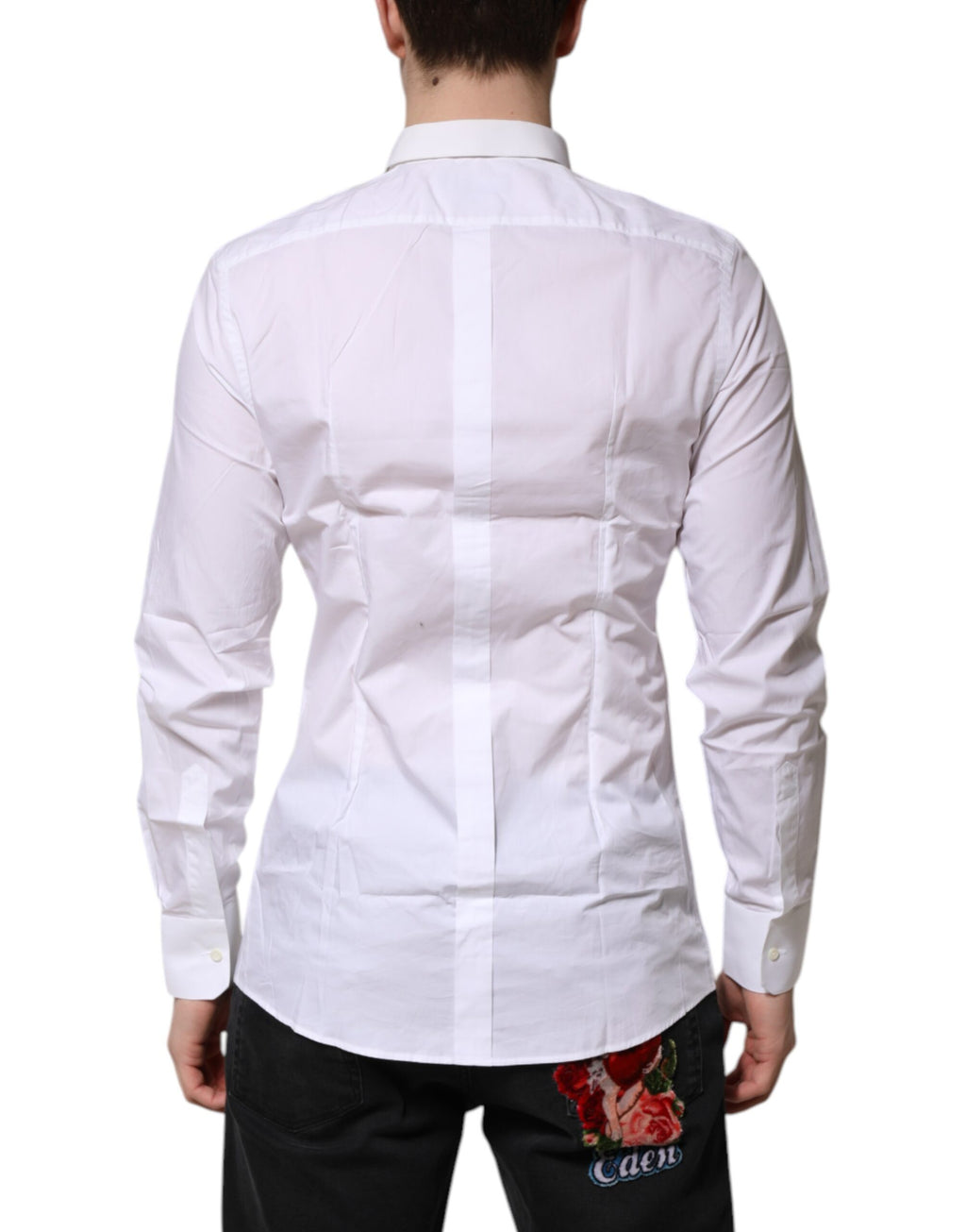 Dolce & Gabbana Weißes GOLD Baumwolle Langarm Herren Hemd Formal