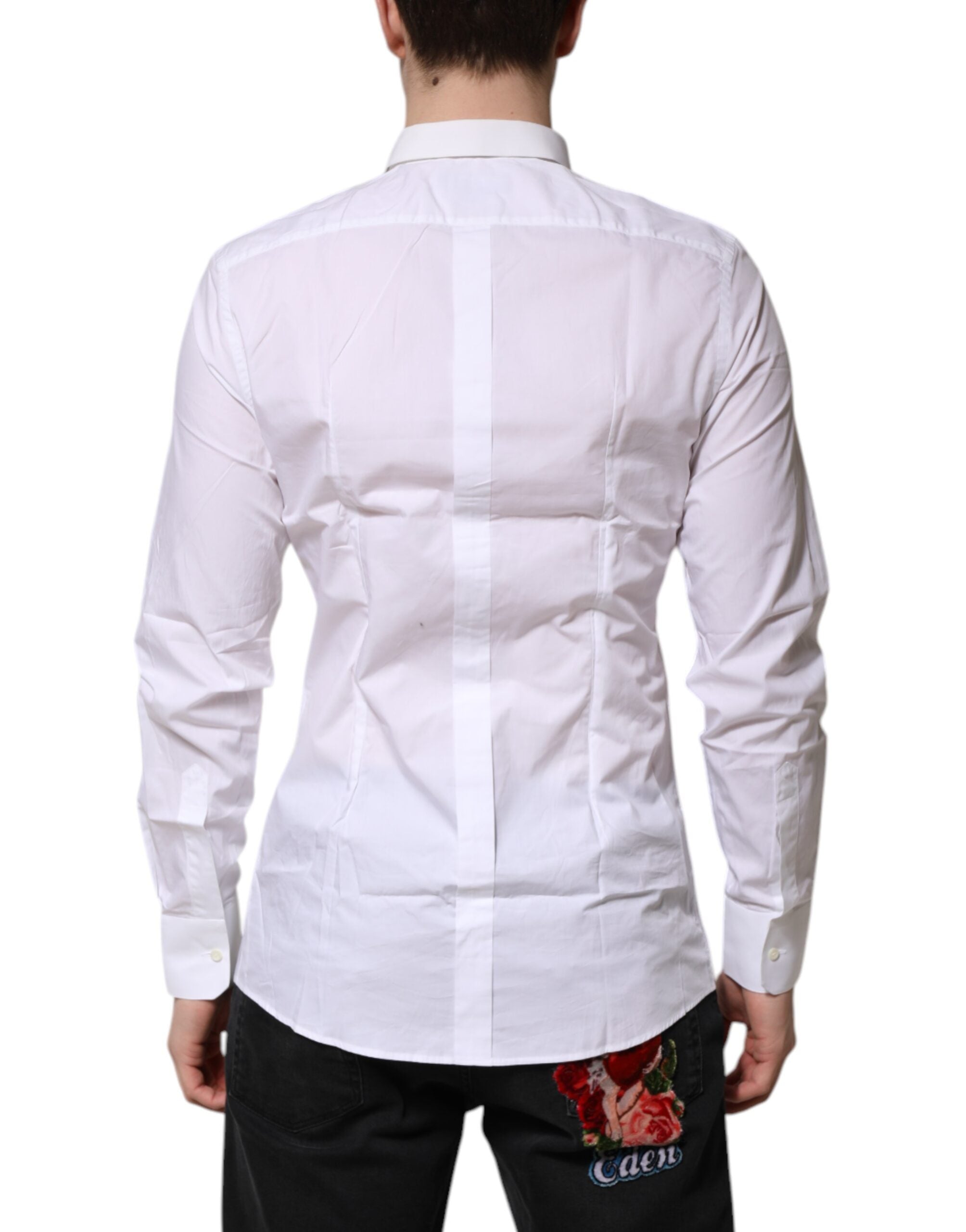 Dolce & Gabbana Weißes GOLD Baumwolle Langarm Herren Hemd Formal