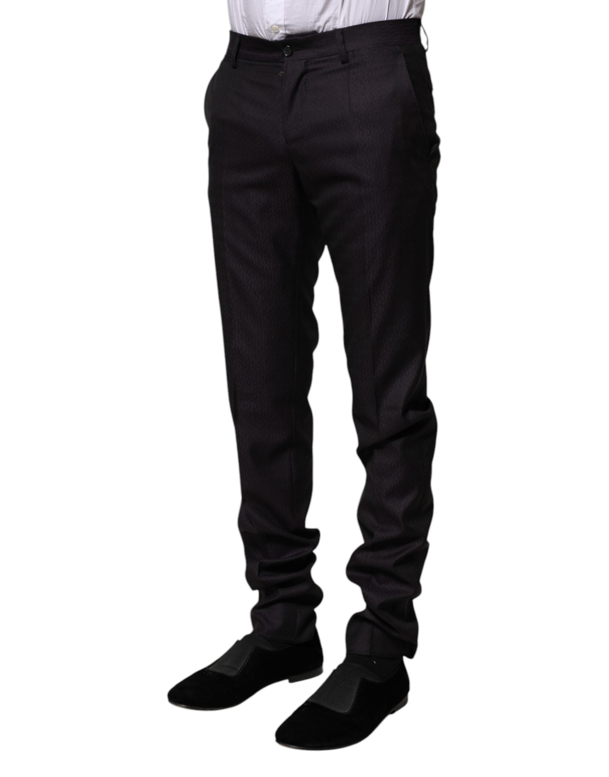 Dolce & Gabbana Schwarz gemusterte formelle Hose aus Wolle