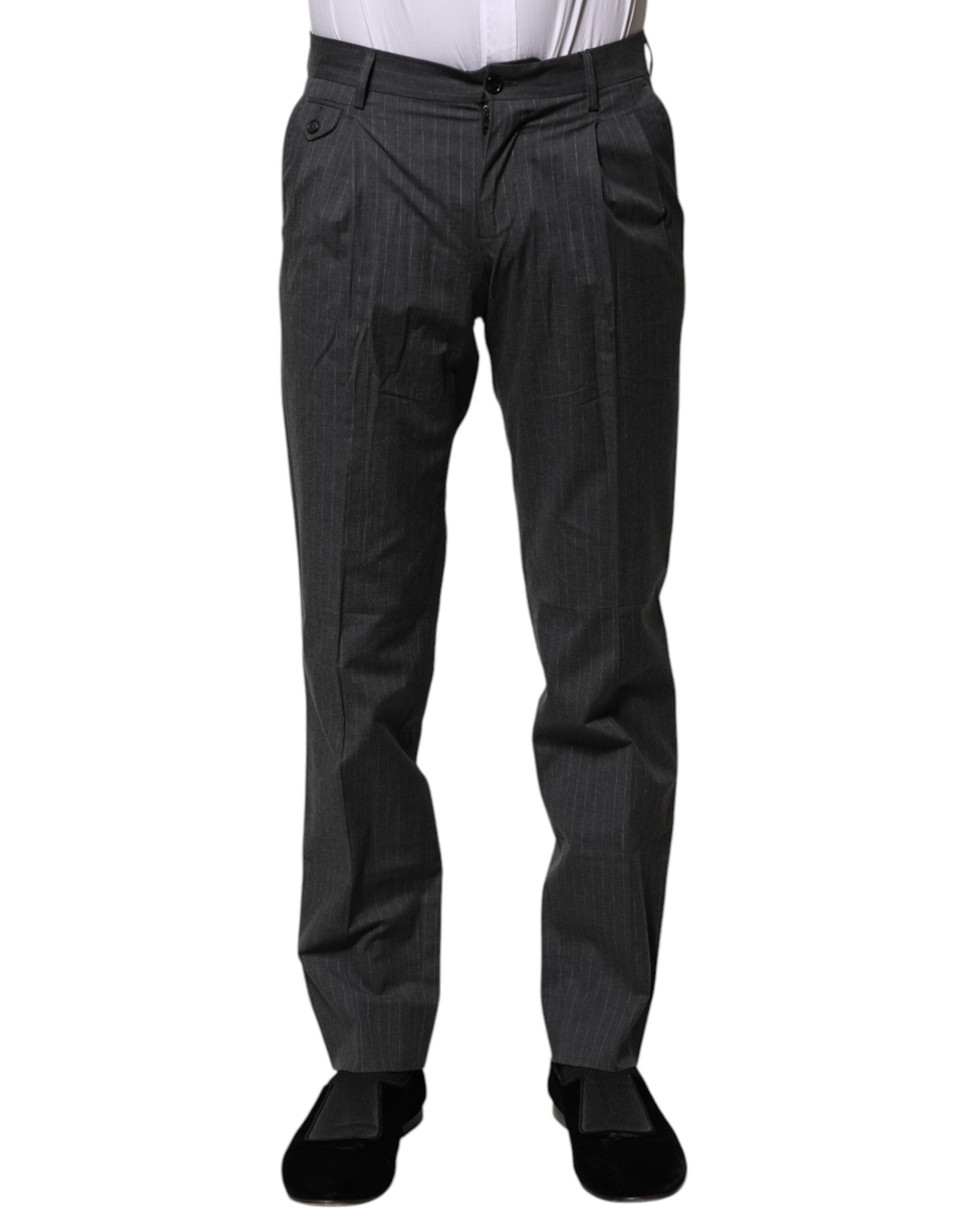 Dolce & Gabbana Grau gestreifte formelle Hose aus Baumwolle