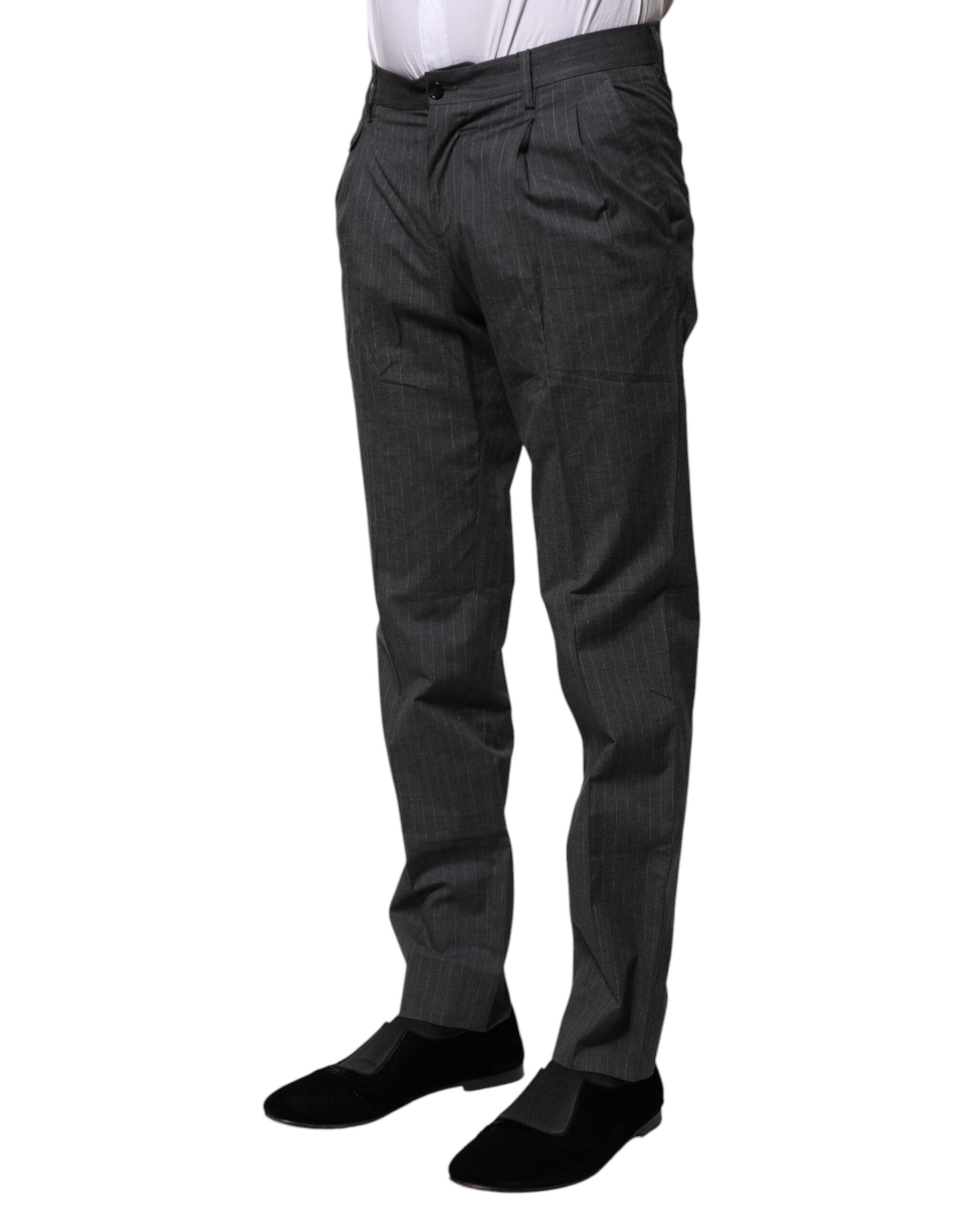Dolce & Gabbana Grau gestreifte formelle Hose aus Baumwolle
