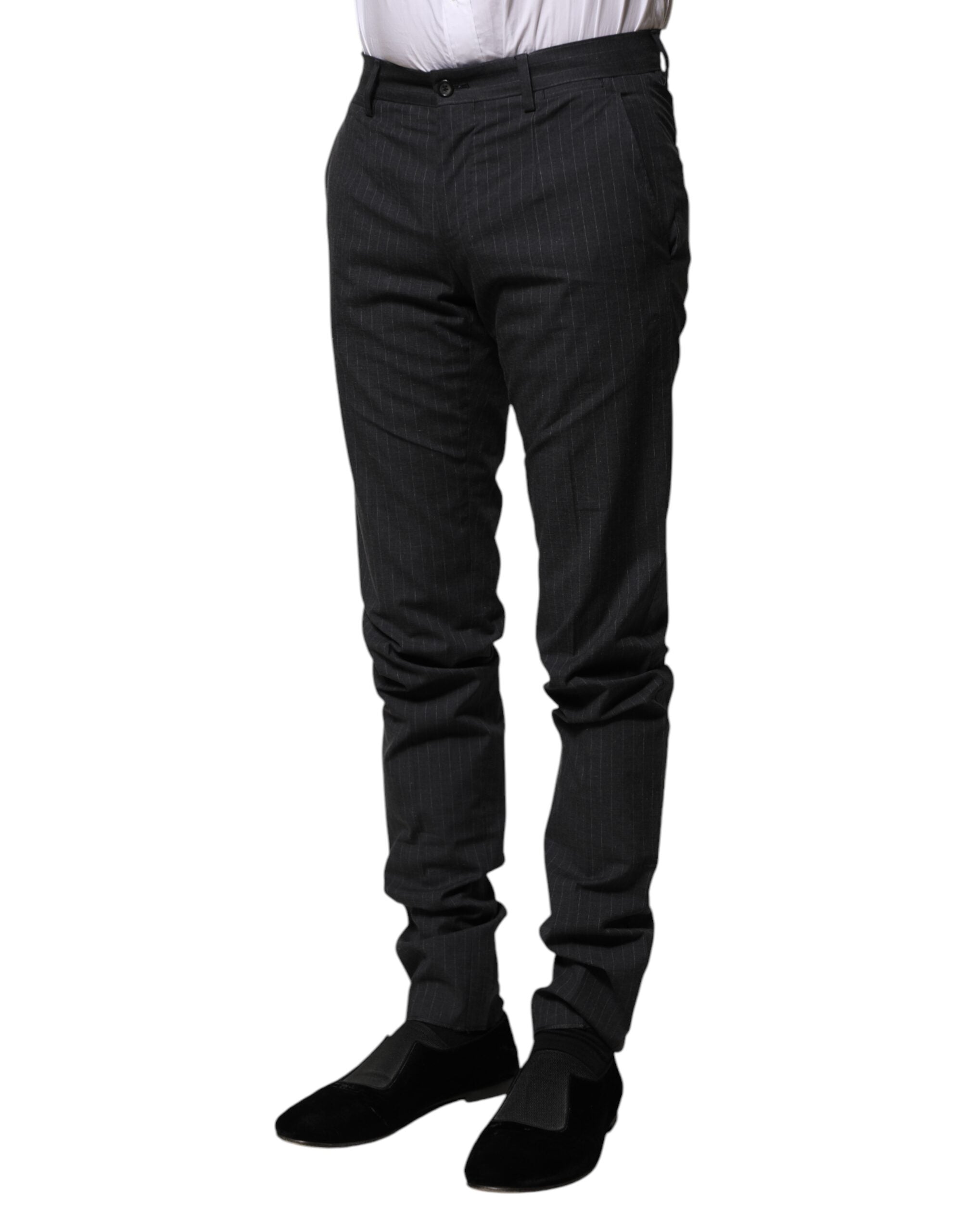 Dolce & Gabbana Graue gestreifte formelle Hose aus Baumwolle