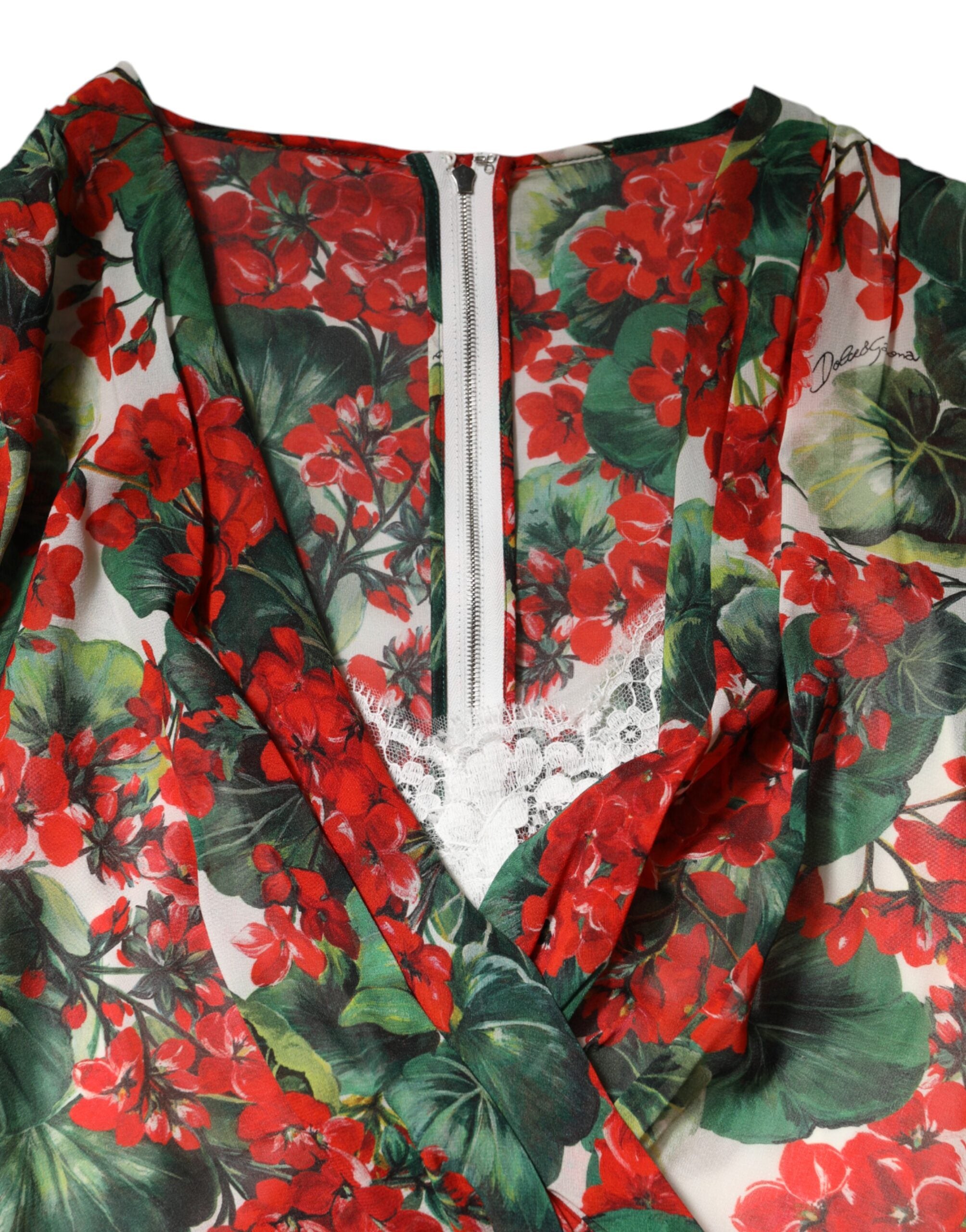 Dolce & Gabbana Multicolor Floral Langärmeliges Kleid mit V-Ausschnitt